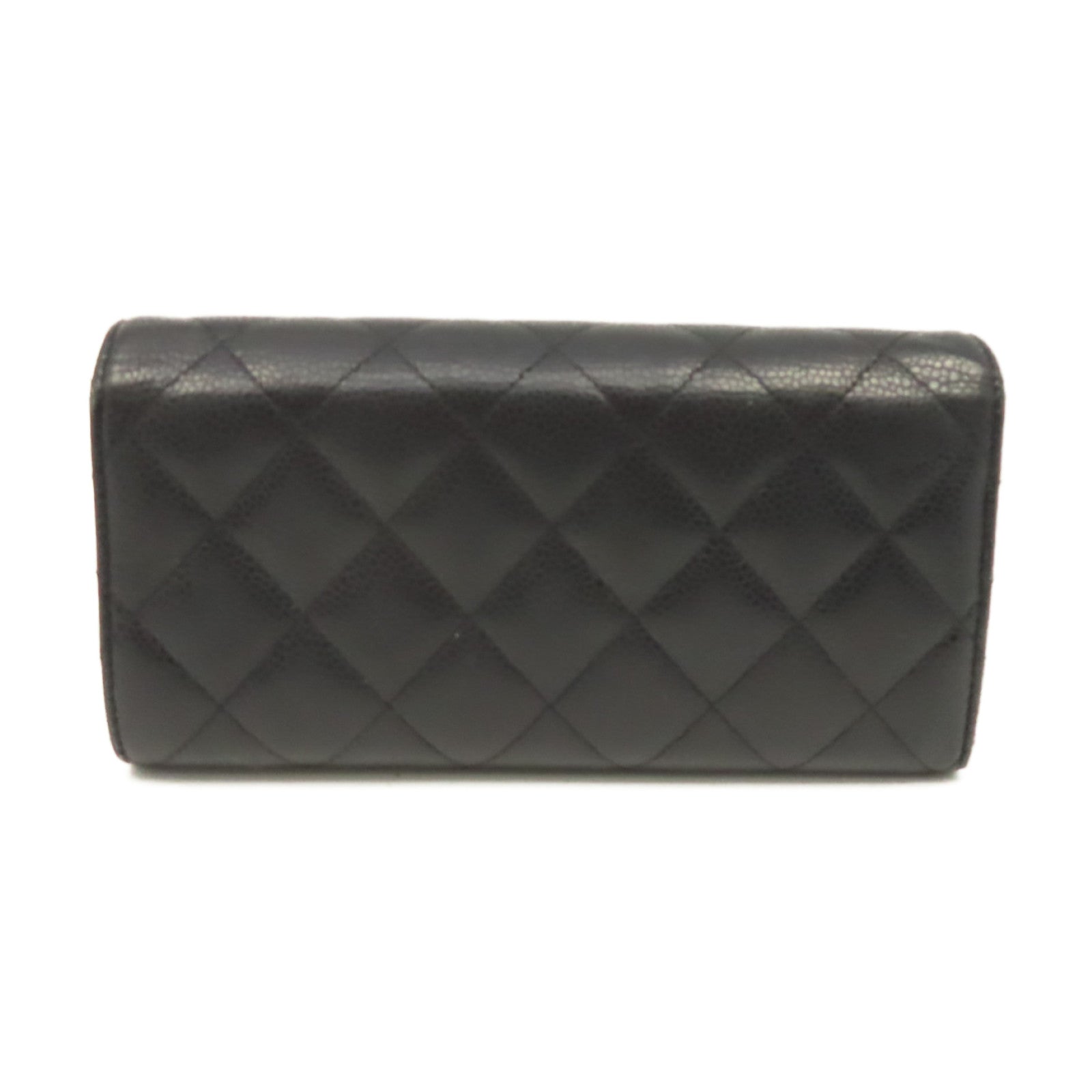 CHANEL 菱格Caviar皮革Long Wallet金扣長錢包黑色