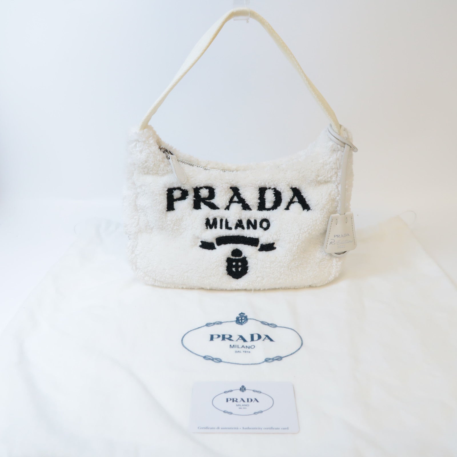 PRADA 布料Handbag銀扣手挽袋白色