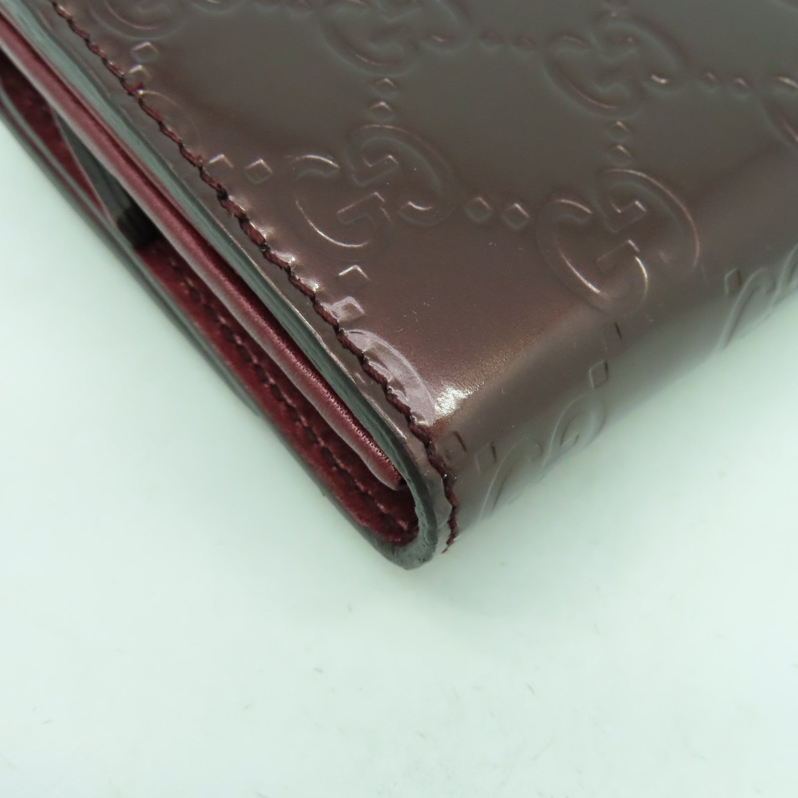 GUCCI 漆皮皮革Long Wallet金扣長錢包酒紅色