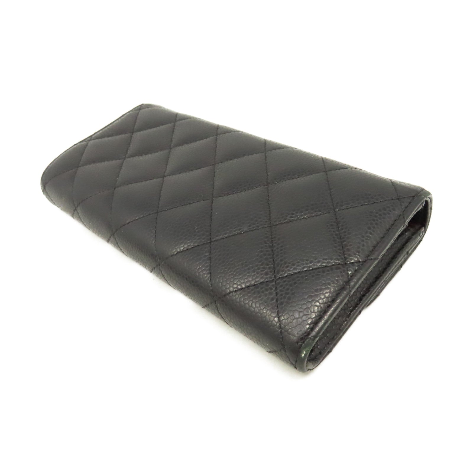 CHANEL 菱格Caviar皮革Long Wallet金扣長錢包黑色
