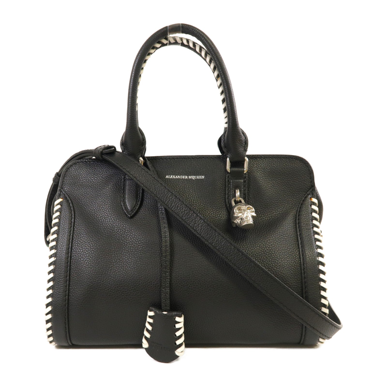 Alexander McQueen 牛皮皮革2way Shoulder Bag銀扣手挽肩背兩用袋黑色