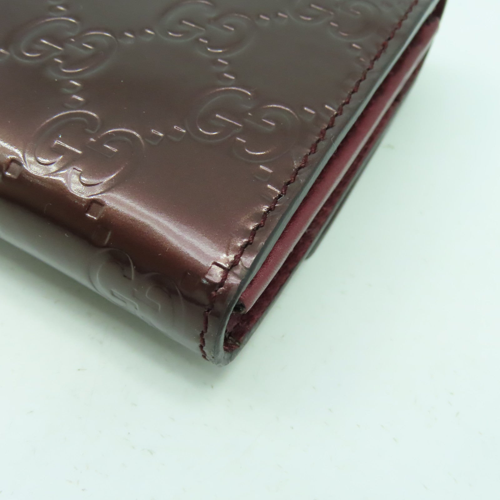GUCCI 漆皮皮革Long Wallet金扣長錢包酒紅色