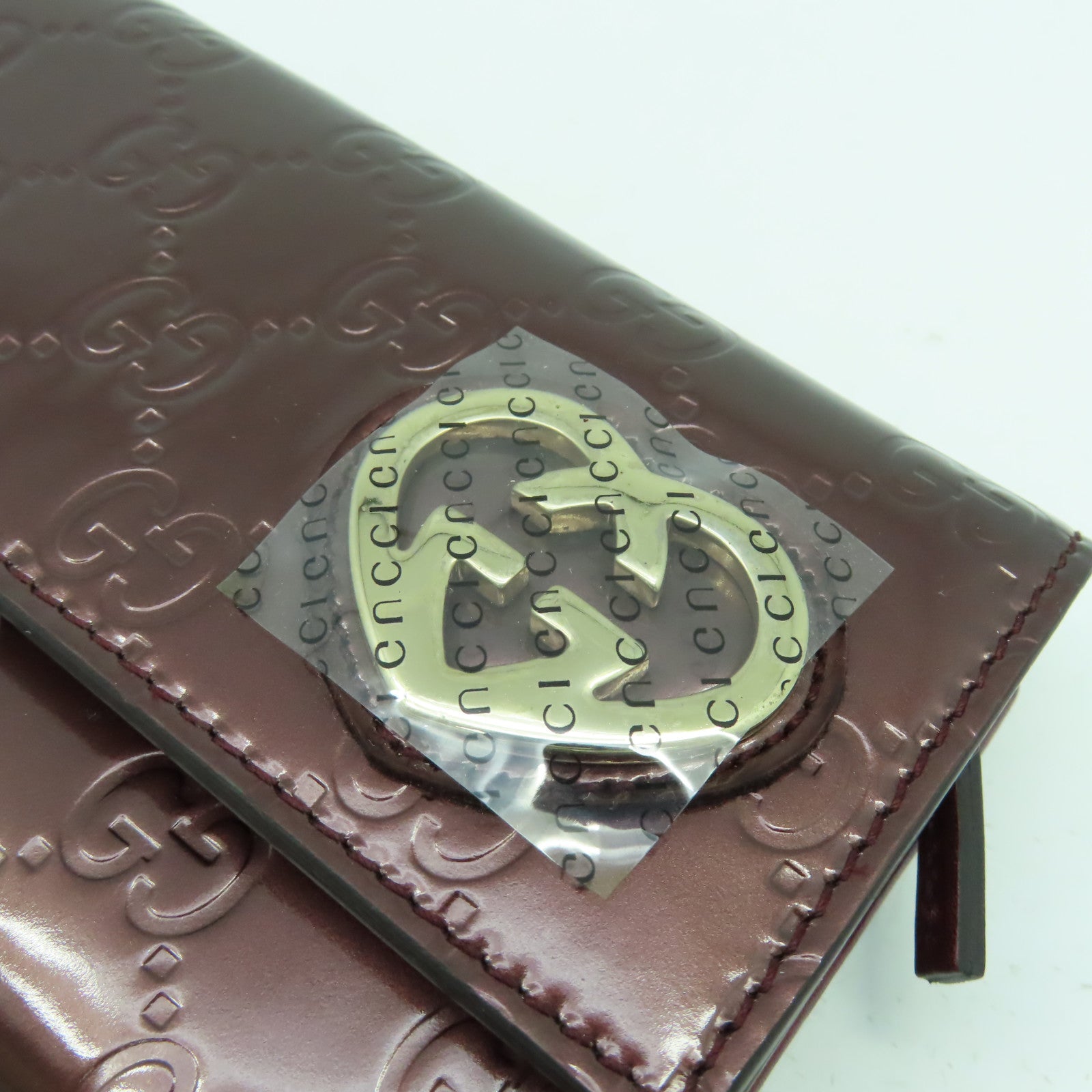 GUCCI 漆皮皮革Long Wallet金扣長錢包酒紅色