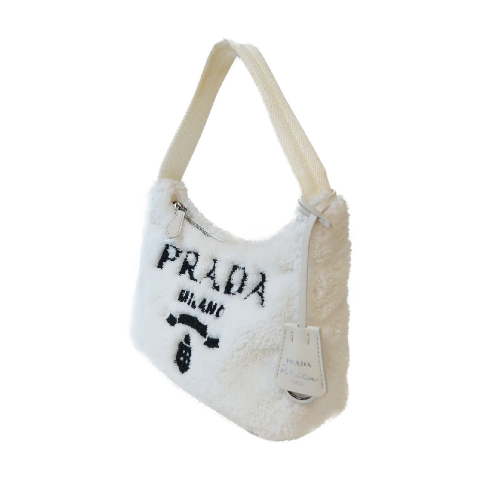 PRADA 布料Handbag銀扣手挽袋白色