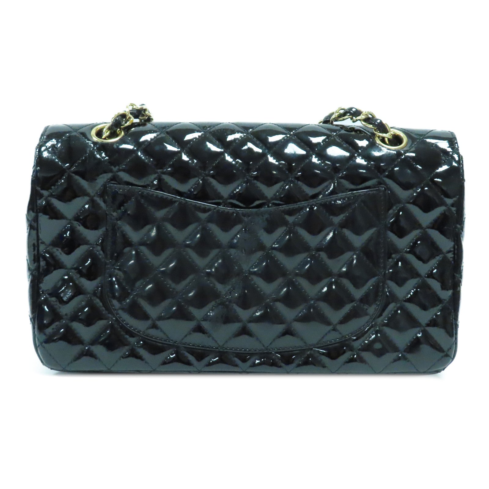 CHANEL 菱格漆皮皮革Valentine Chain Shoulder Bag金扣鏈帶肩背袋黑色