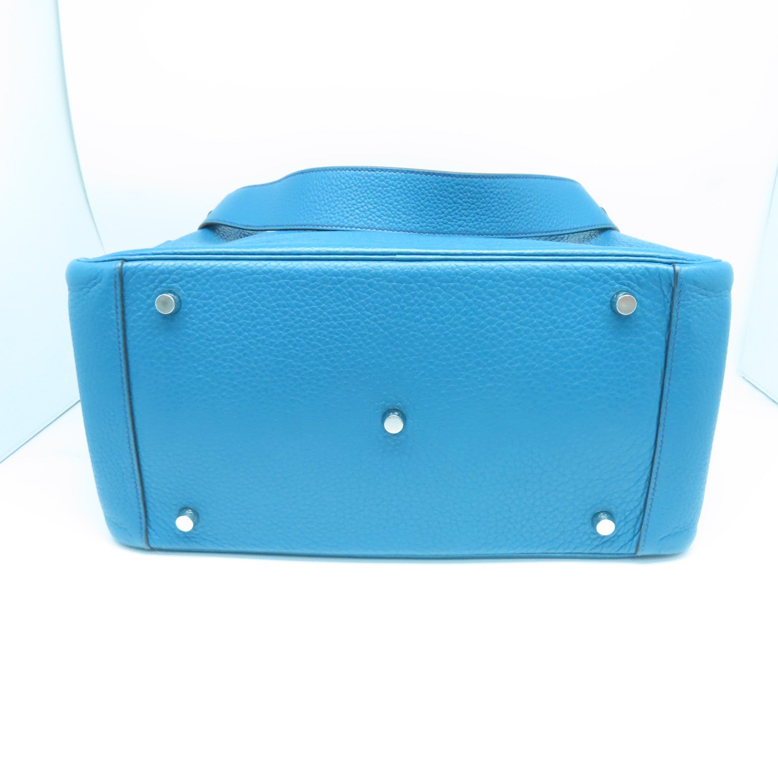 HERMES Taurillon Clemence Leather Lindy 34 Silver Buckle Handle Shoulder Bag Sapphire Blue/Izmir Blue