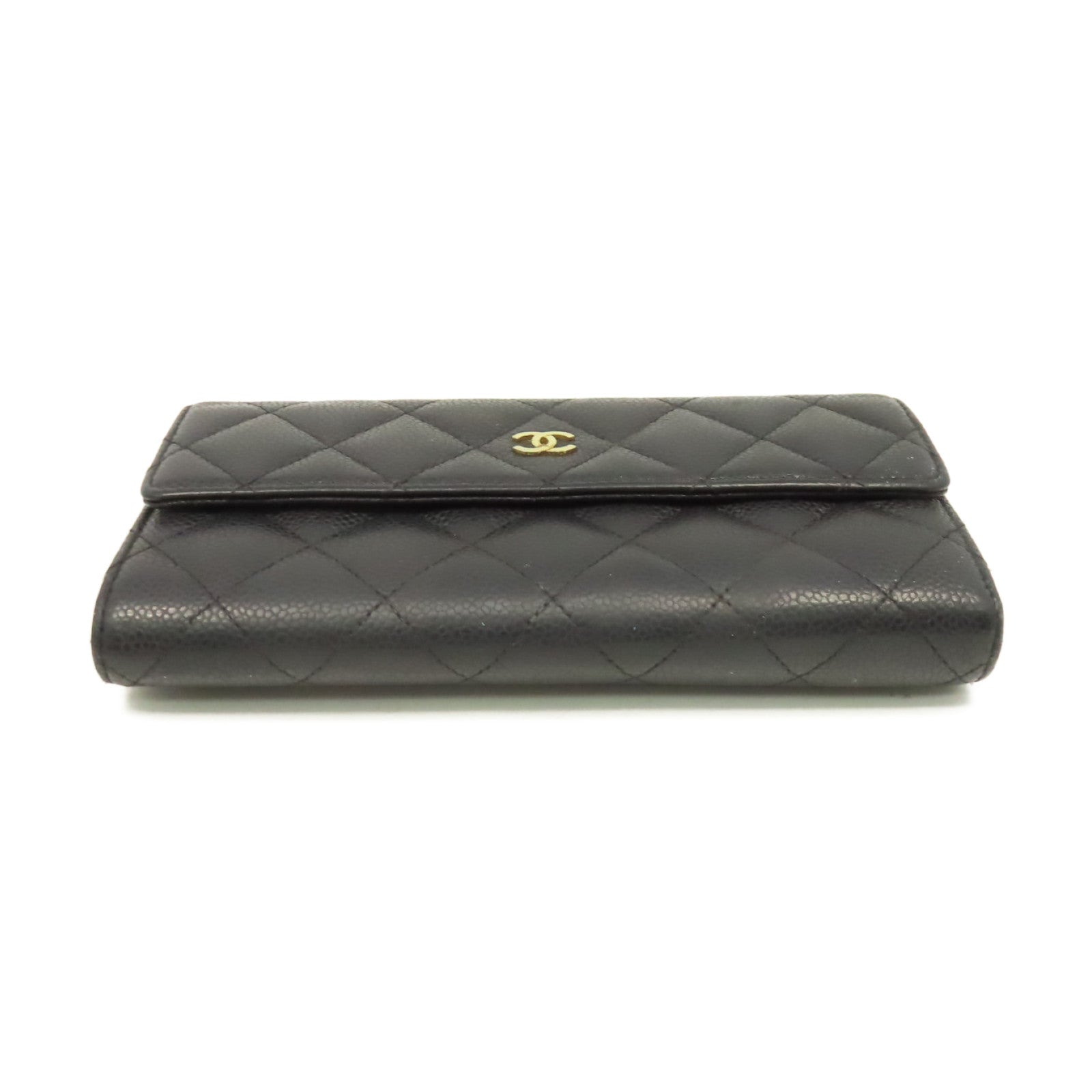CHANEL 菱格Caviar皮革Long Wallet金扣長錢包黑色