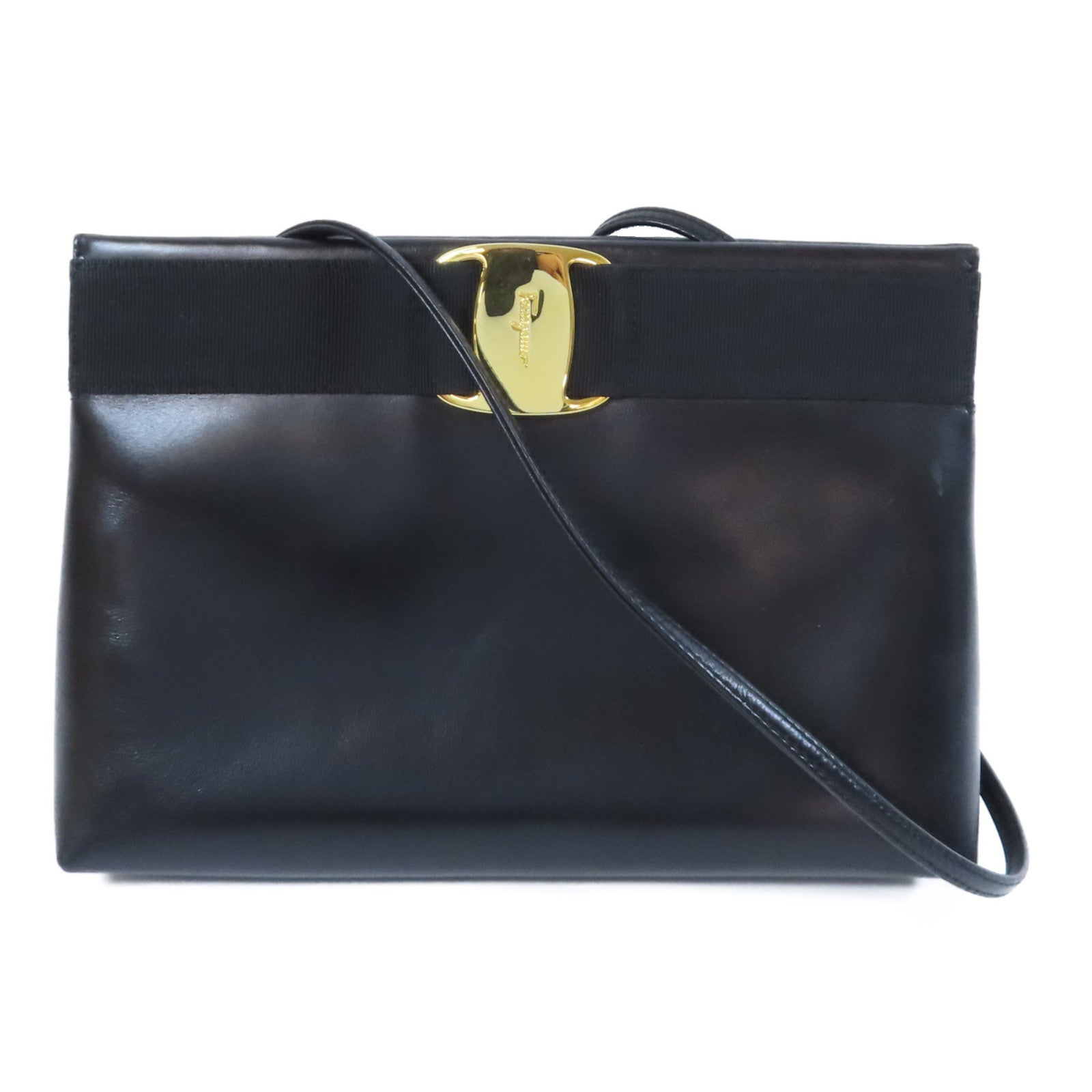 Salvatore Ferragamo 牛皮皮革Shoulder Bag金扣肩背袋黑色