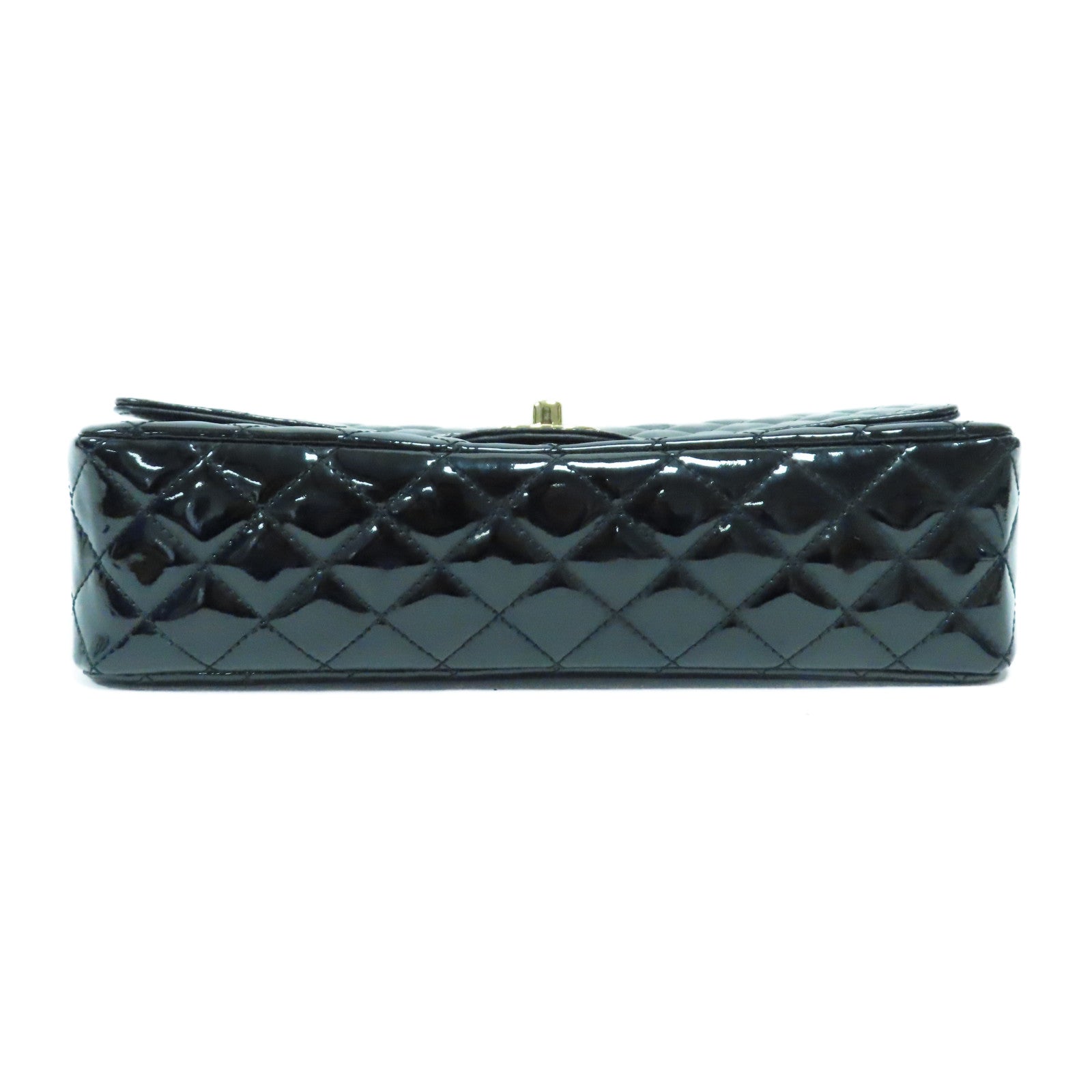 CHANEL 菱格漆皮皮革Valentine Chain Shoulder Bag金扣鏈帶肩背袋黑色
