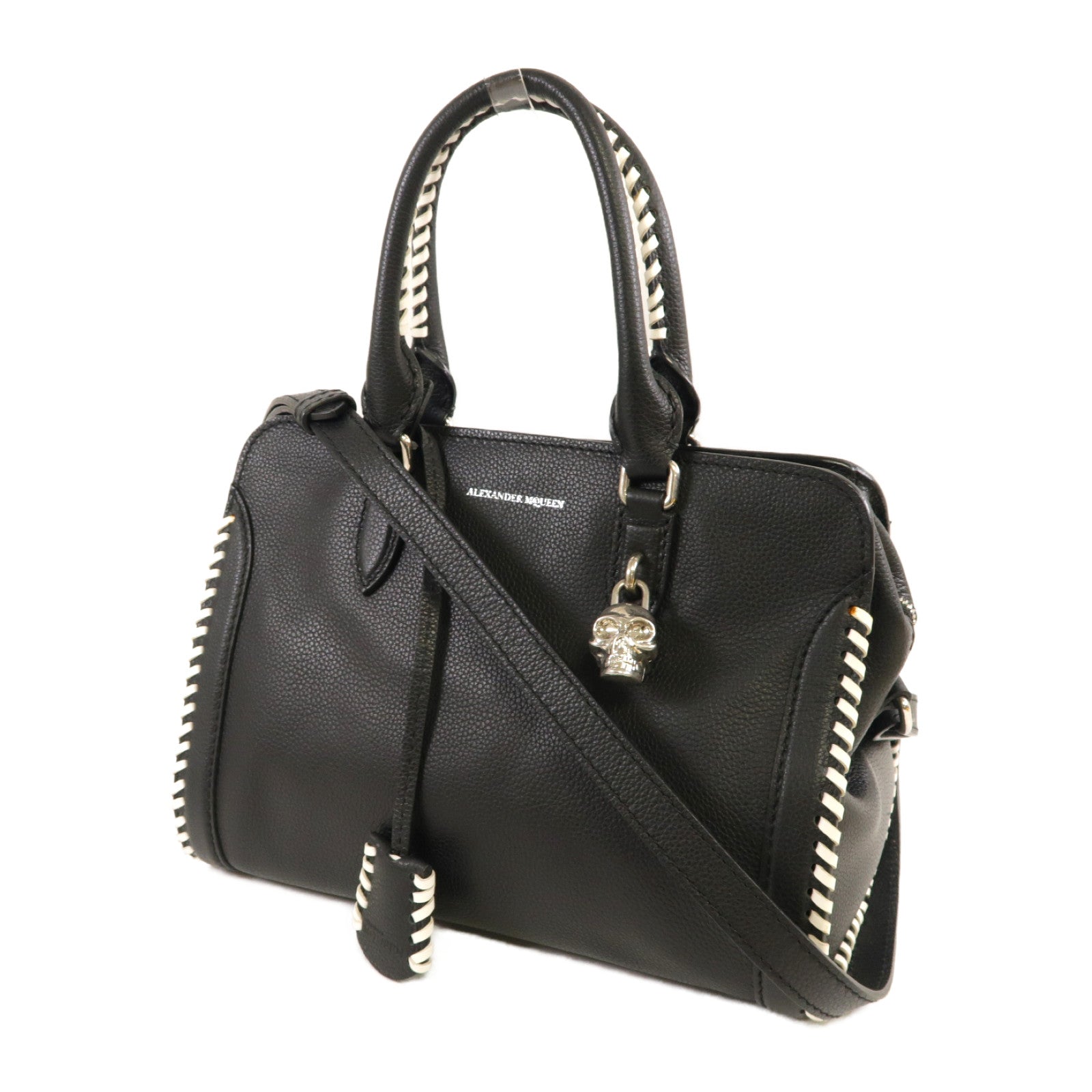 Alexander McQueen 牛皮皮革2way Shoulder Bag銀扣手挽肩背兩用袋黑色