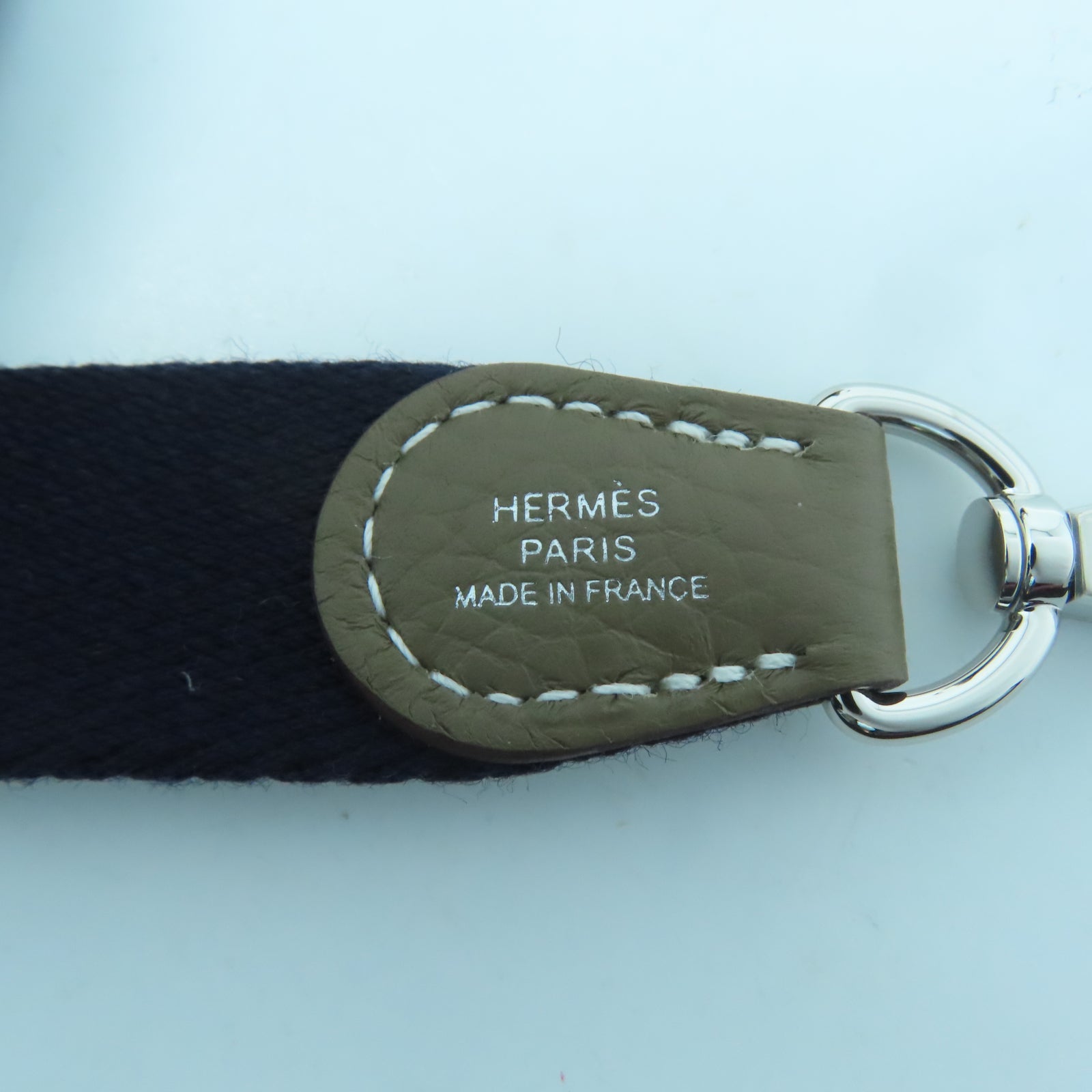 HERMES Clemence皮革Evelyne TPM銀扣肩背袋Etoupe大象灰色/Bleu Indigo深藍色