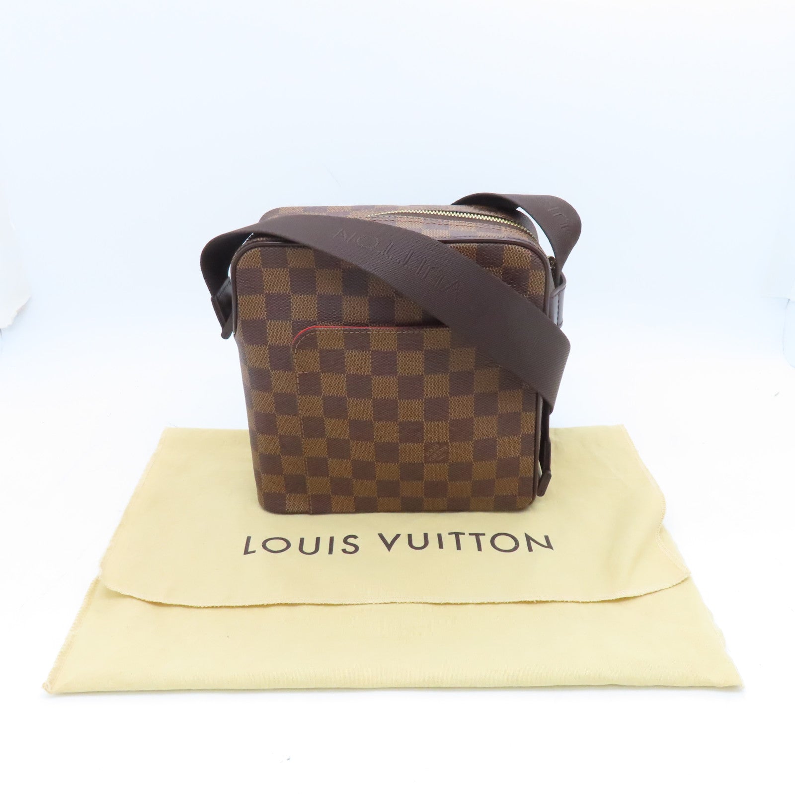 LOUIS VUITTON Damier Olav PM Gold Buckle Shoulder Bag Brown
