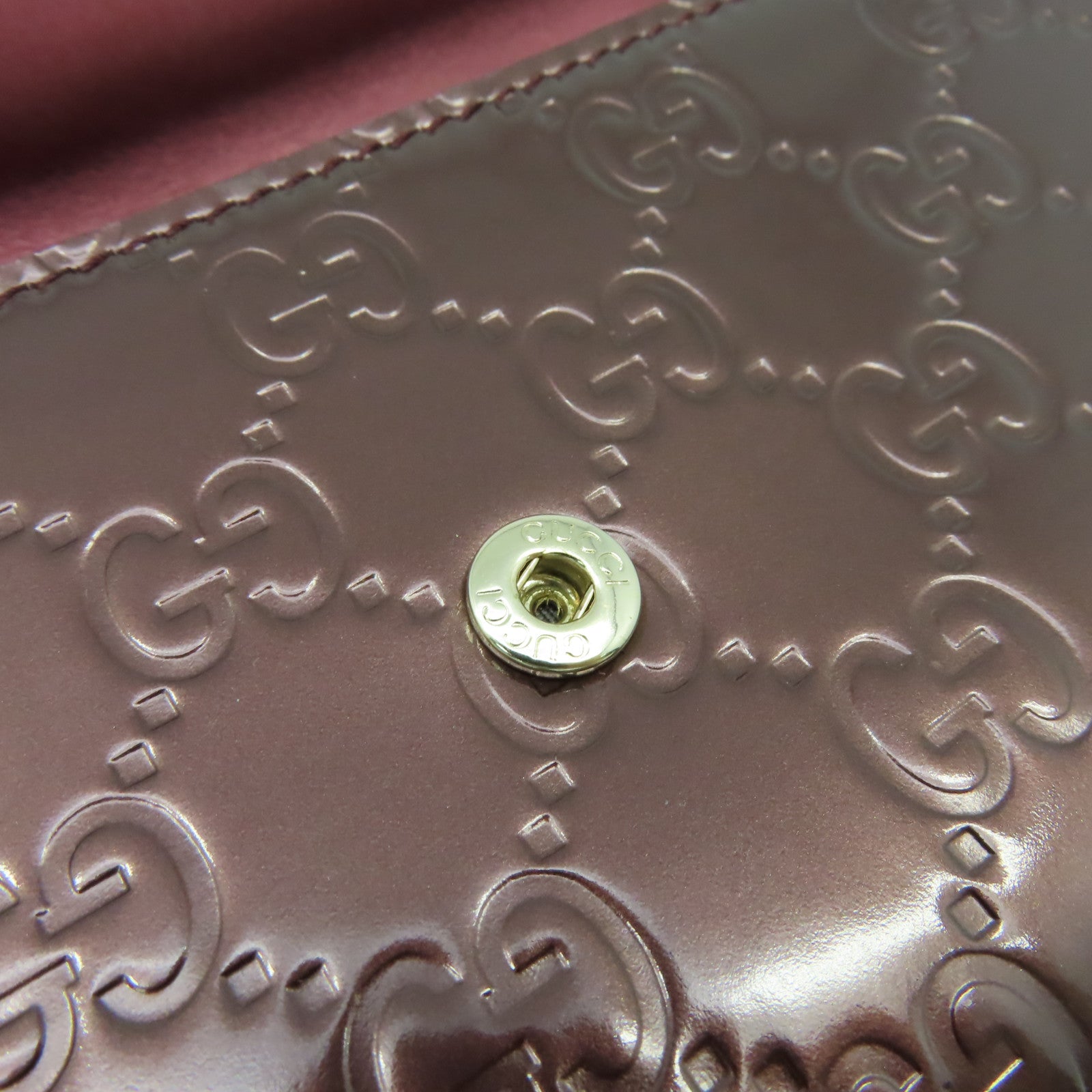 GUCCI 漆皮皮革Long Wallet金扣長錢包酒紅色
