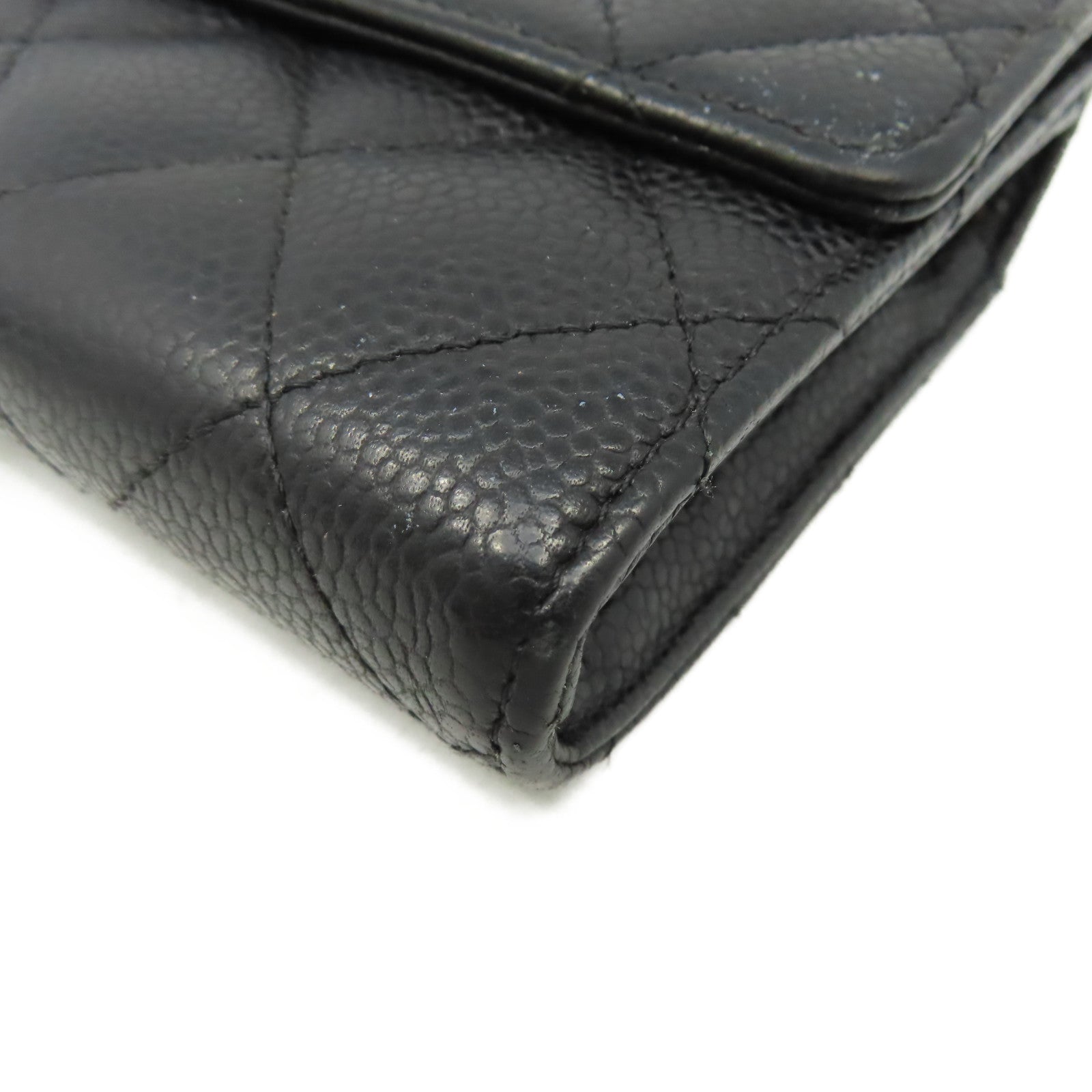 CHANEL 菱格Caviar皮革Long Wallet金扣長錢包黑色