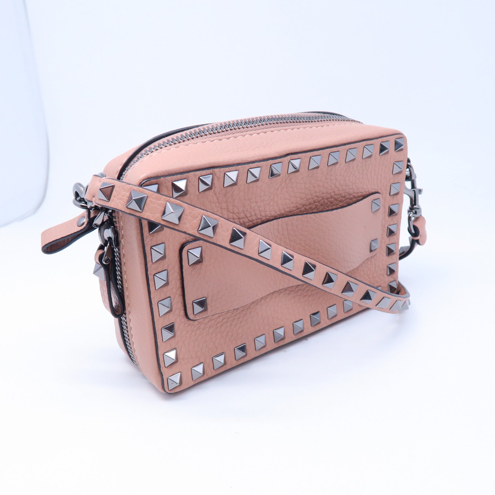Valentino 牛皮皮革Shoulder Bag銀扣肩背袋粉紅色