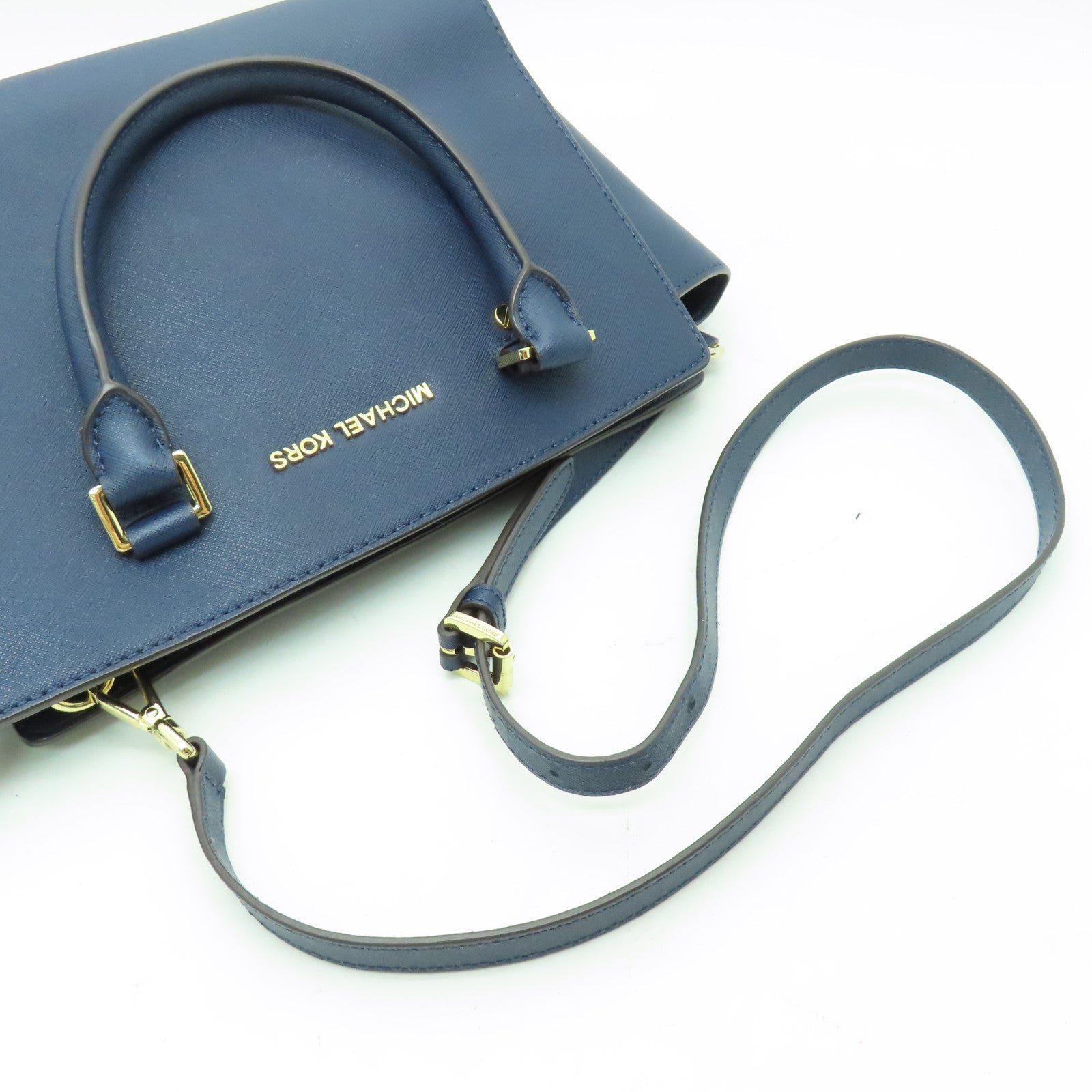 Michael Kors Saffiano皮革Shoulder Bag金扣手挽肩背兩用袋深藍色