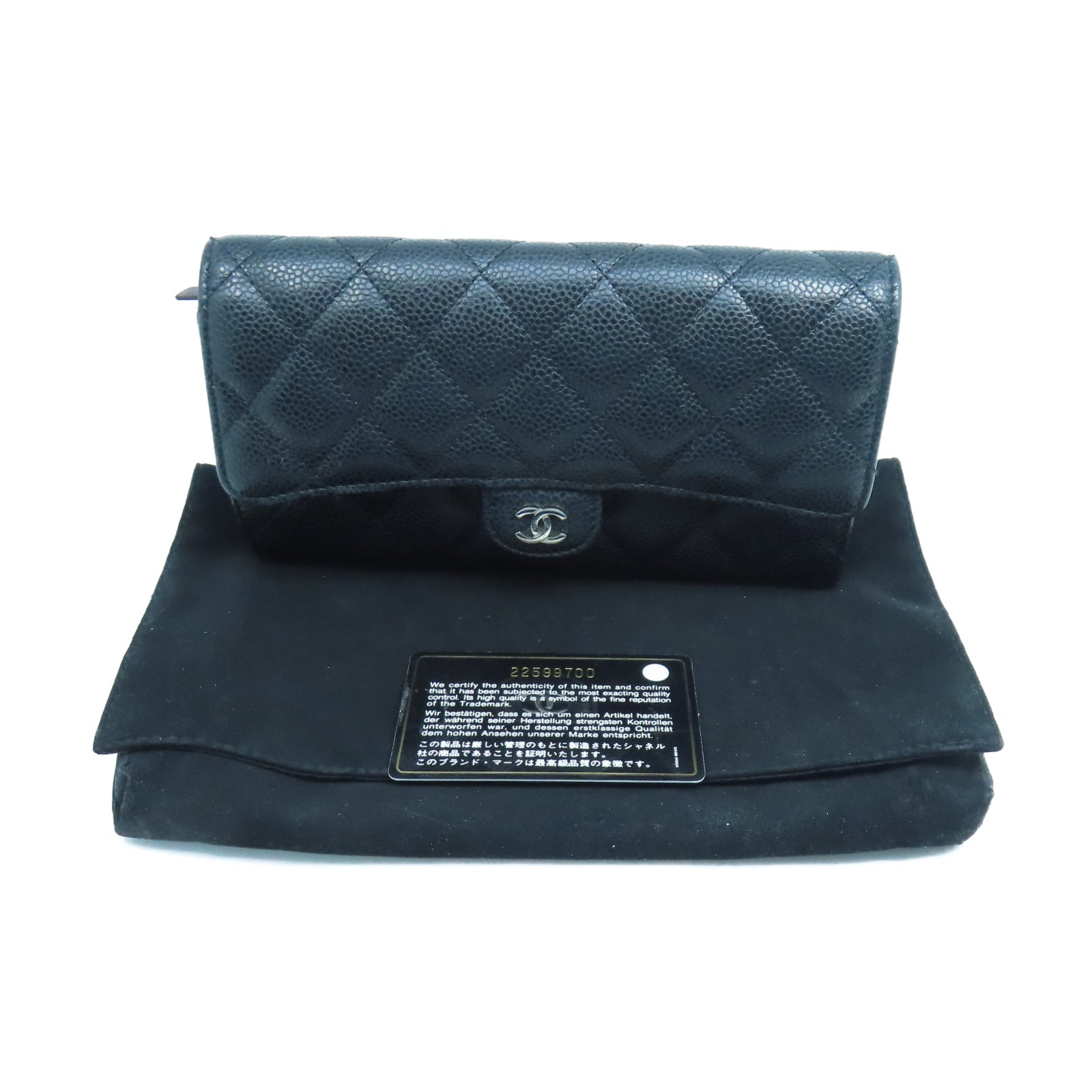 CHANEL 菱格Caviar皮革Wallet金扣長錢包黑色