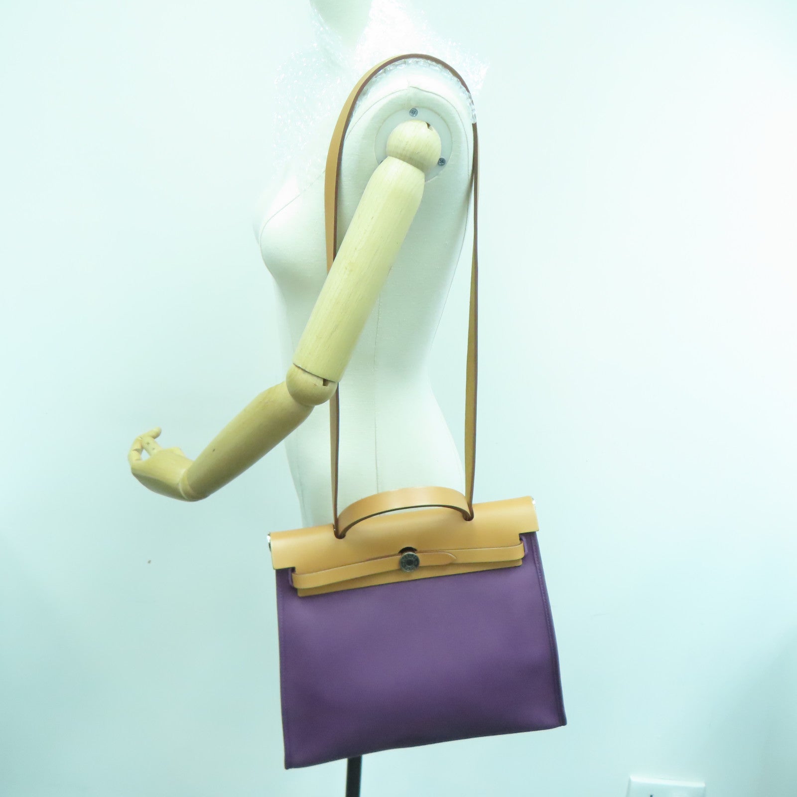 HERMES 帆布Herbag 31銀扣手挽肩背兩用袋紫色
