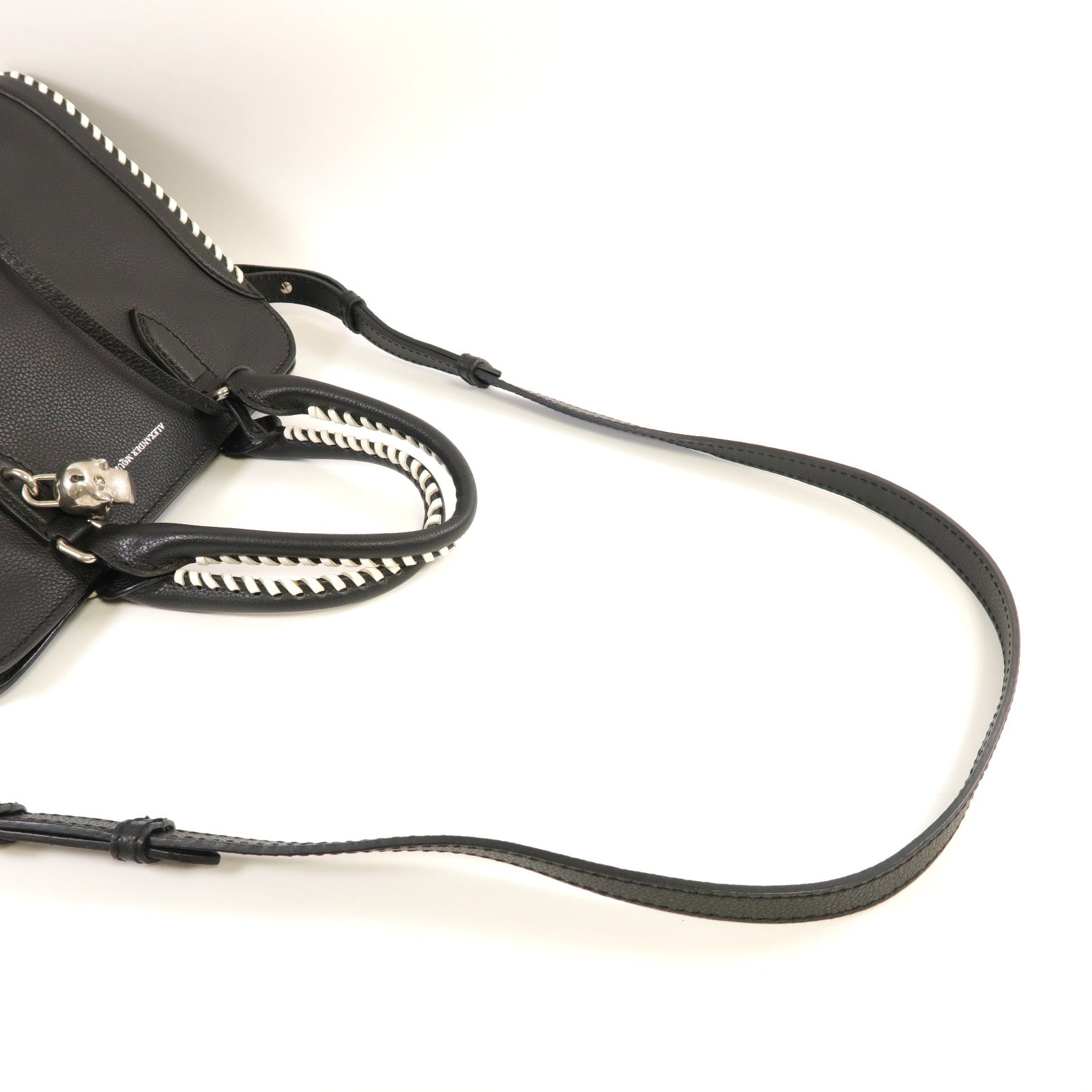 Alexander McQueen 牛皮皮革2way Shoulder Bag銀扣手挽肩背兩用袋黑色