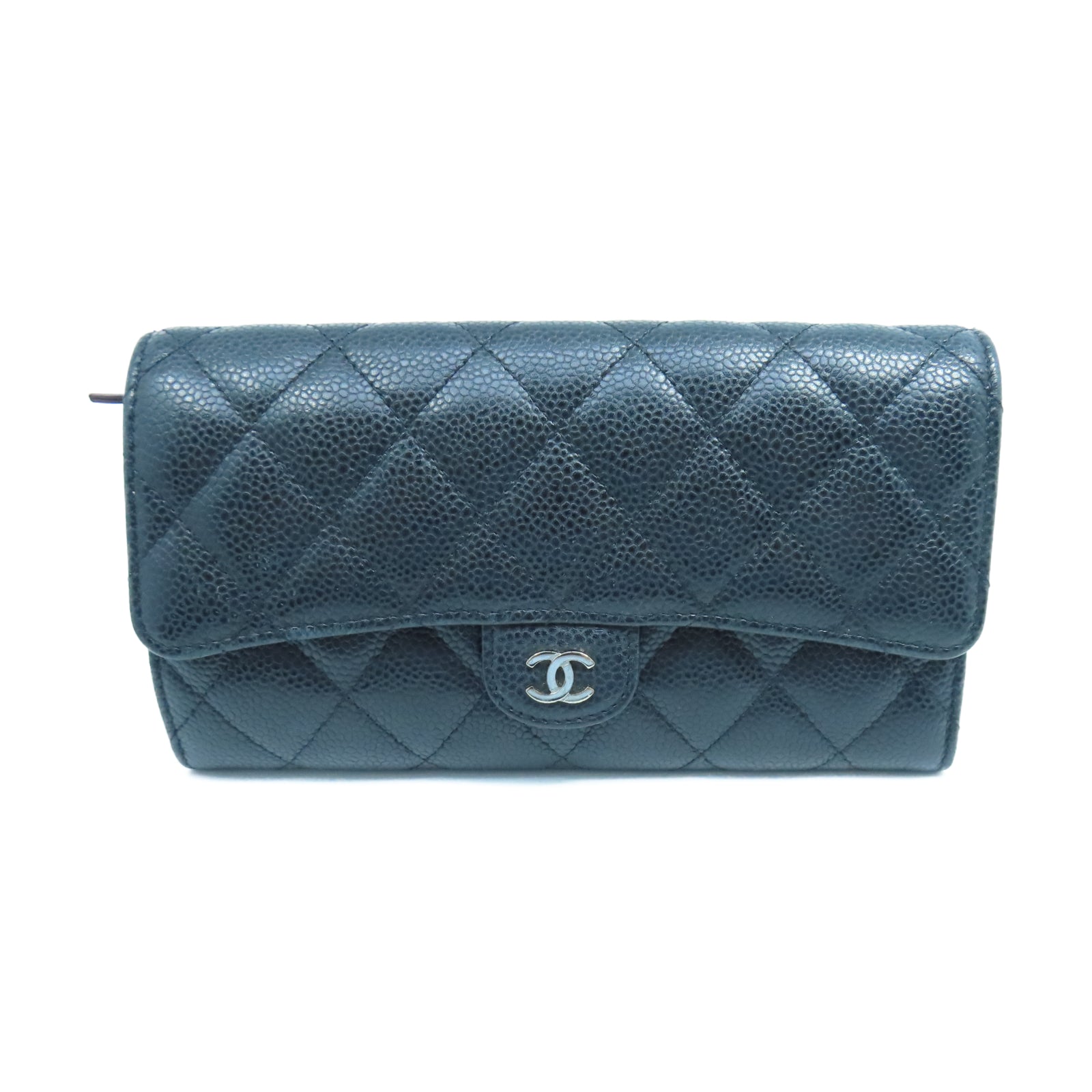 CHANEL 菱格Caviar皮革Wallet金扣長錢包黑色