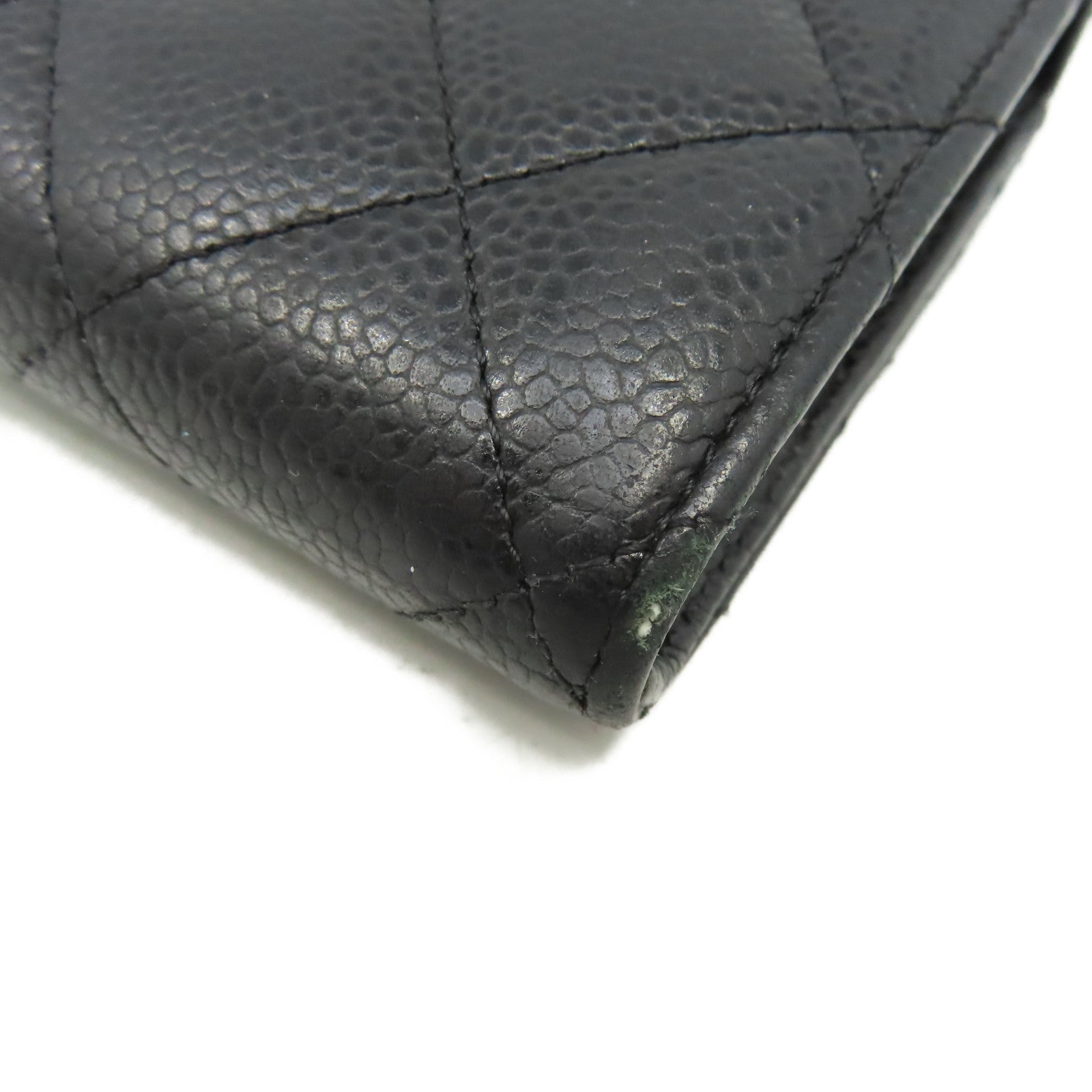 CHANEL 菱格Caviar皮革Long Wallet金扣長錢包黑色