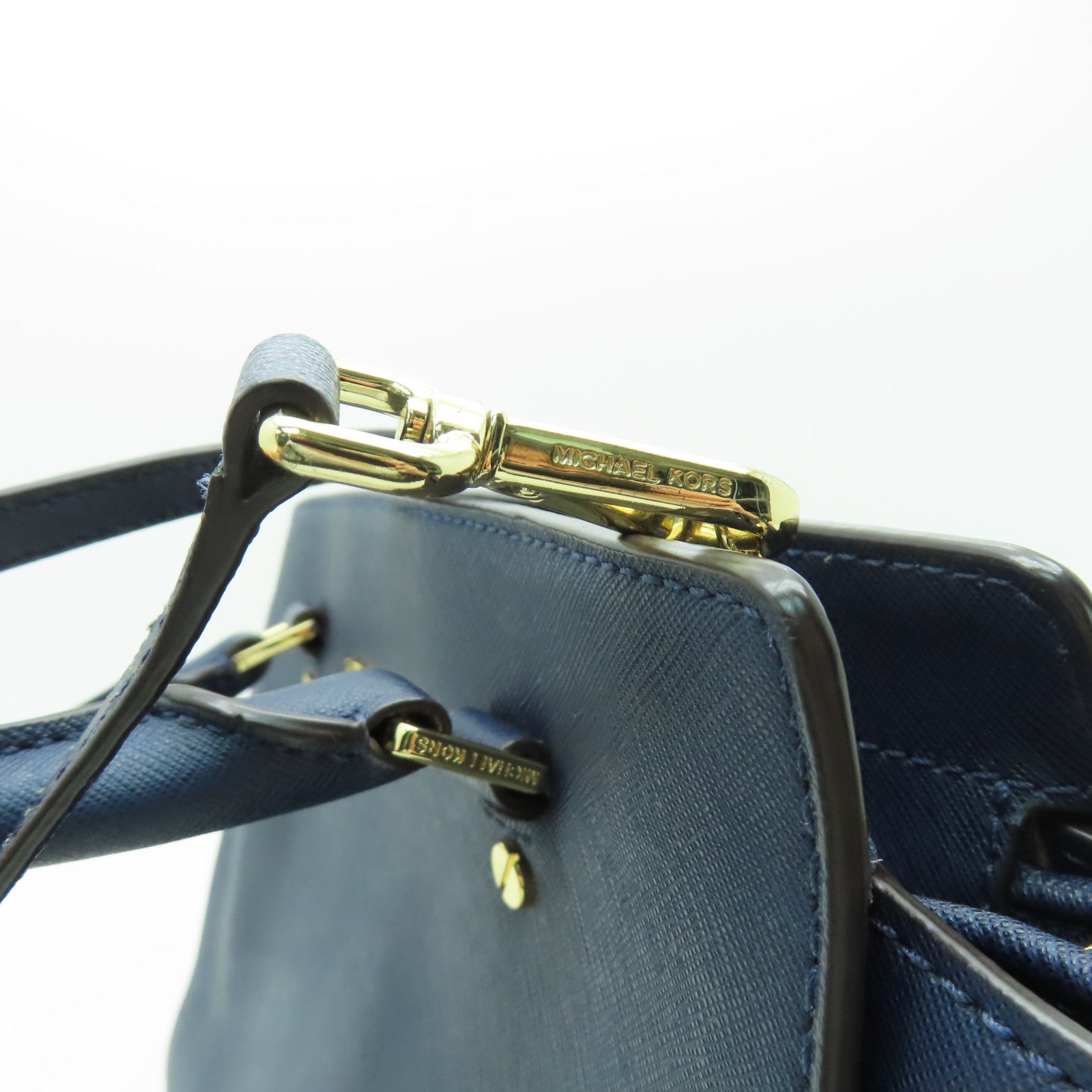 Michael Kors Saffiano皮革Shoulder Bag金扣手挽肩背兩用袋深藍色