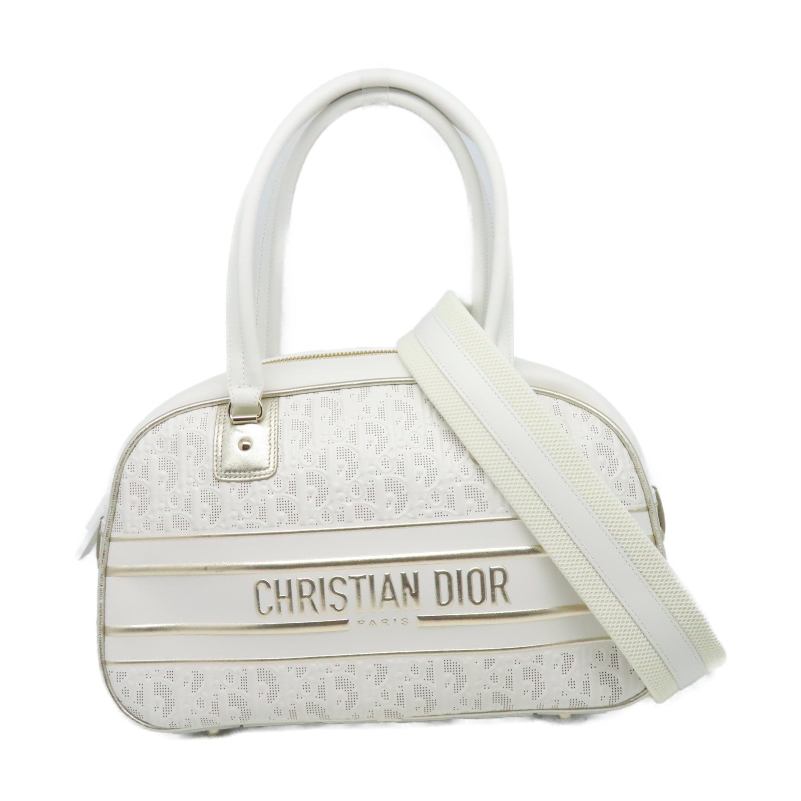 Dior 牛皮皮革Vibe Bowling Bag金扣手挽肩背兩用袋白色
