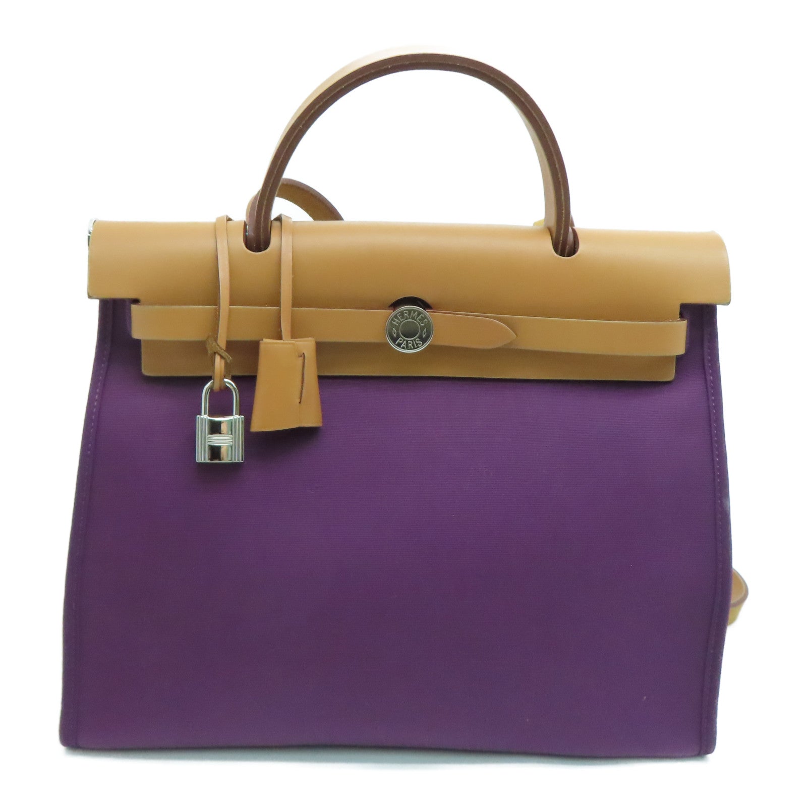 HERMES 帆布Herbag 31銀扣手挽肩背兩用袋紫色