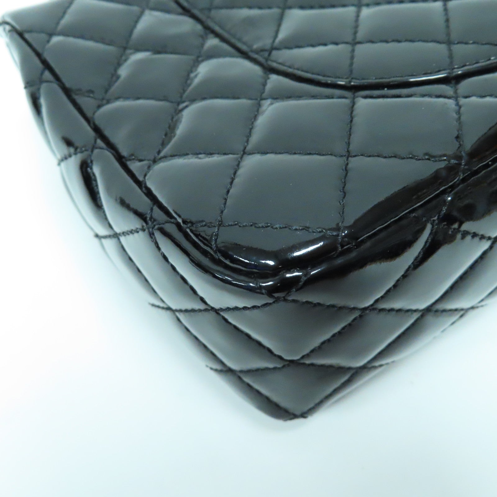CHANEL 菱格漆皮皮革Valentine Chain Shoulder Bag金扣鏈帶肩背袋黑色