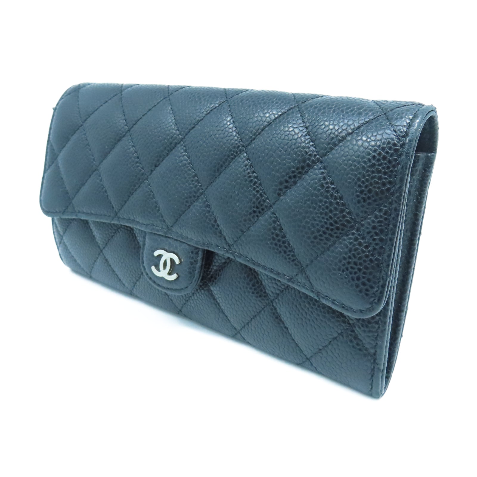 CHANEL 菱格Caviar皮革Wallet金扣長錢包黑色