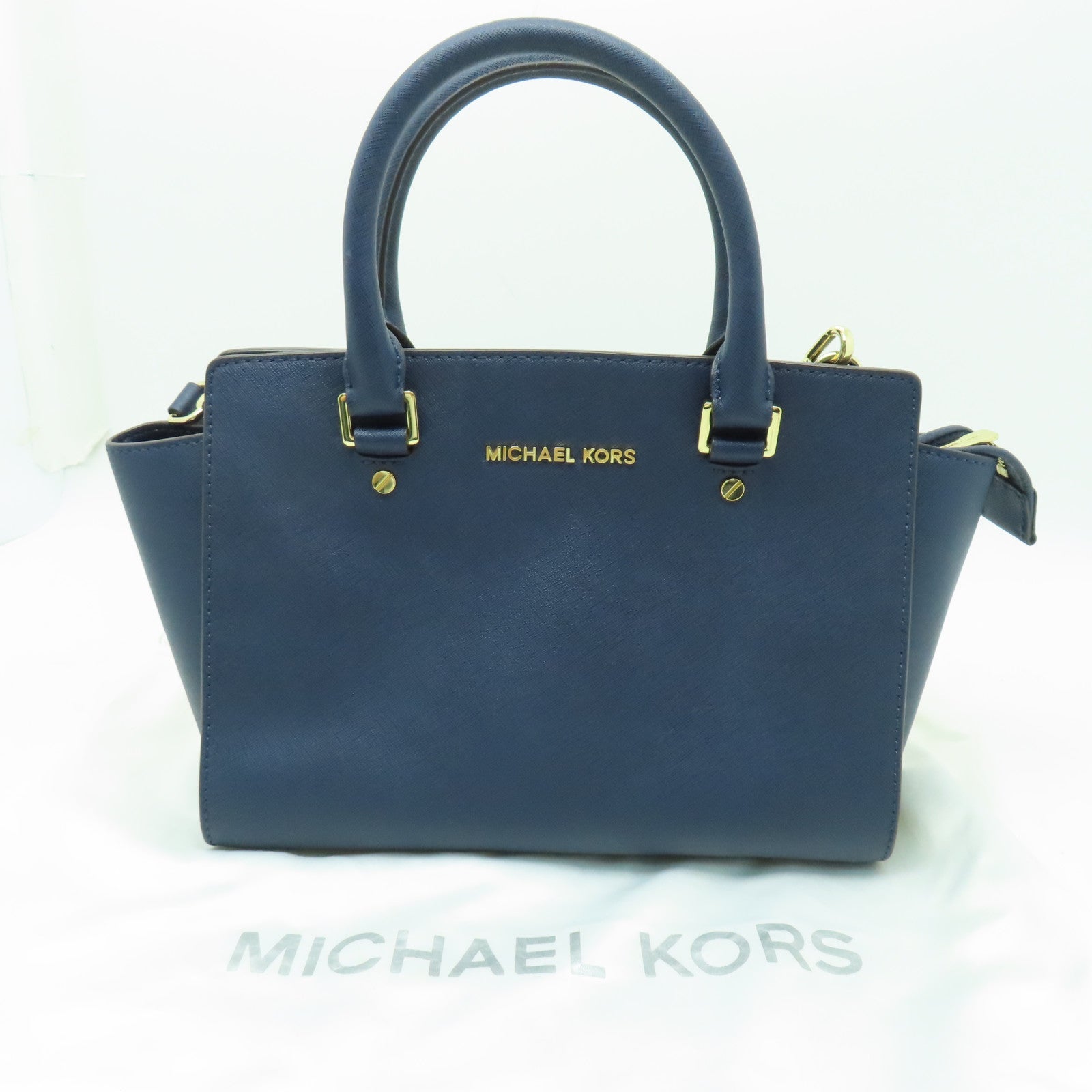 Michael Kors Saffiano皮革Shoulder Bag金扣手挽肩背兩用袋深藍色