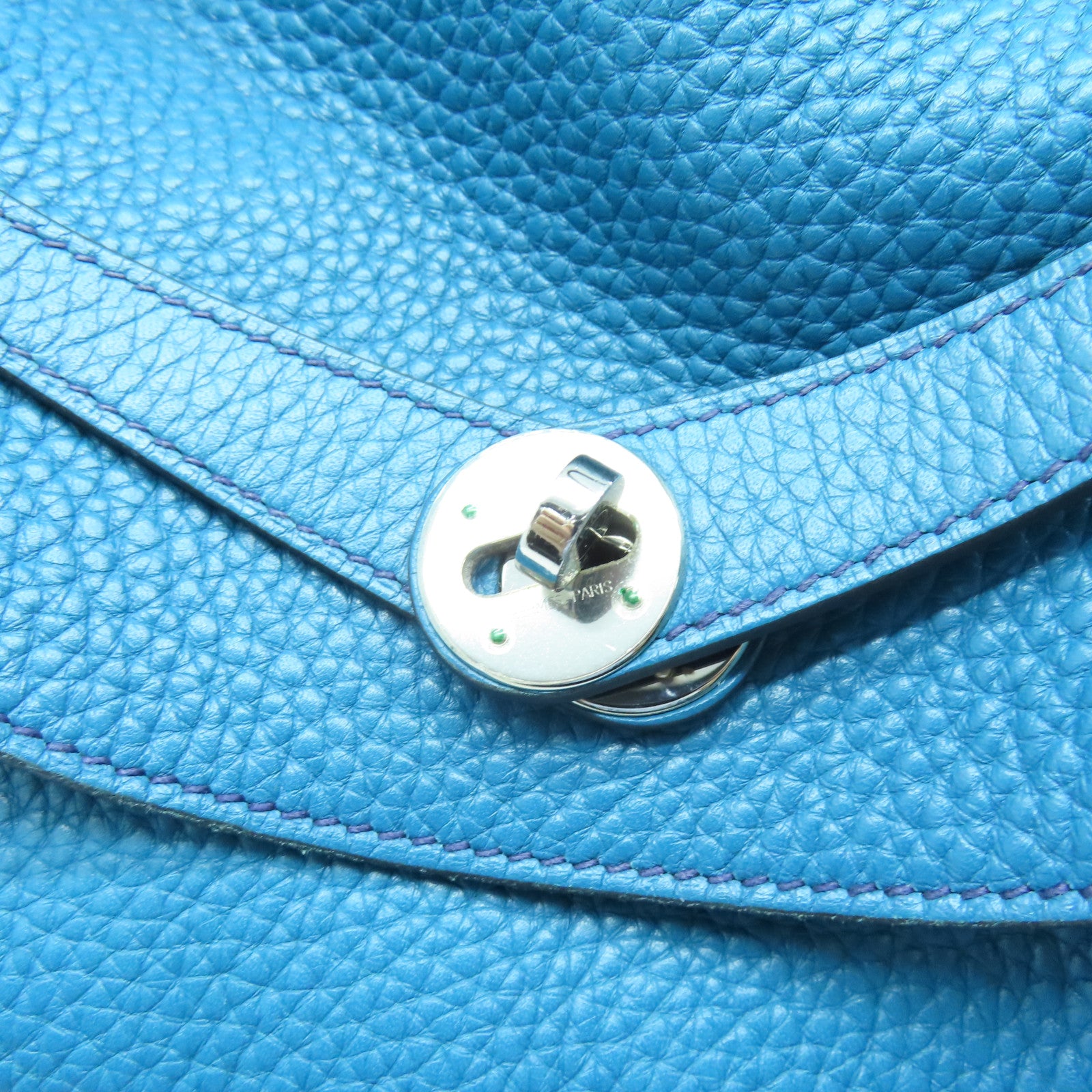 HERMES Taurillon Clemence Leather Lindy 34 Silver Buckle Handle Shoulder Bag Sapphire Blue/Izmir Blue