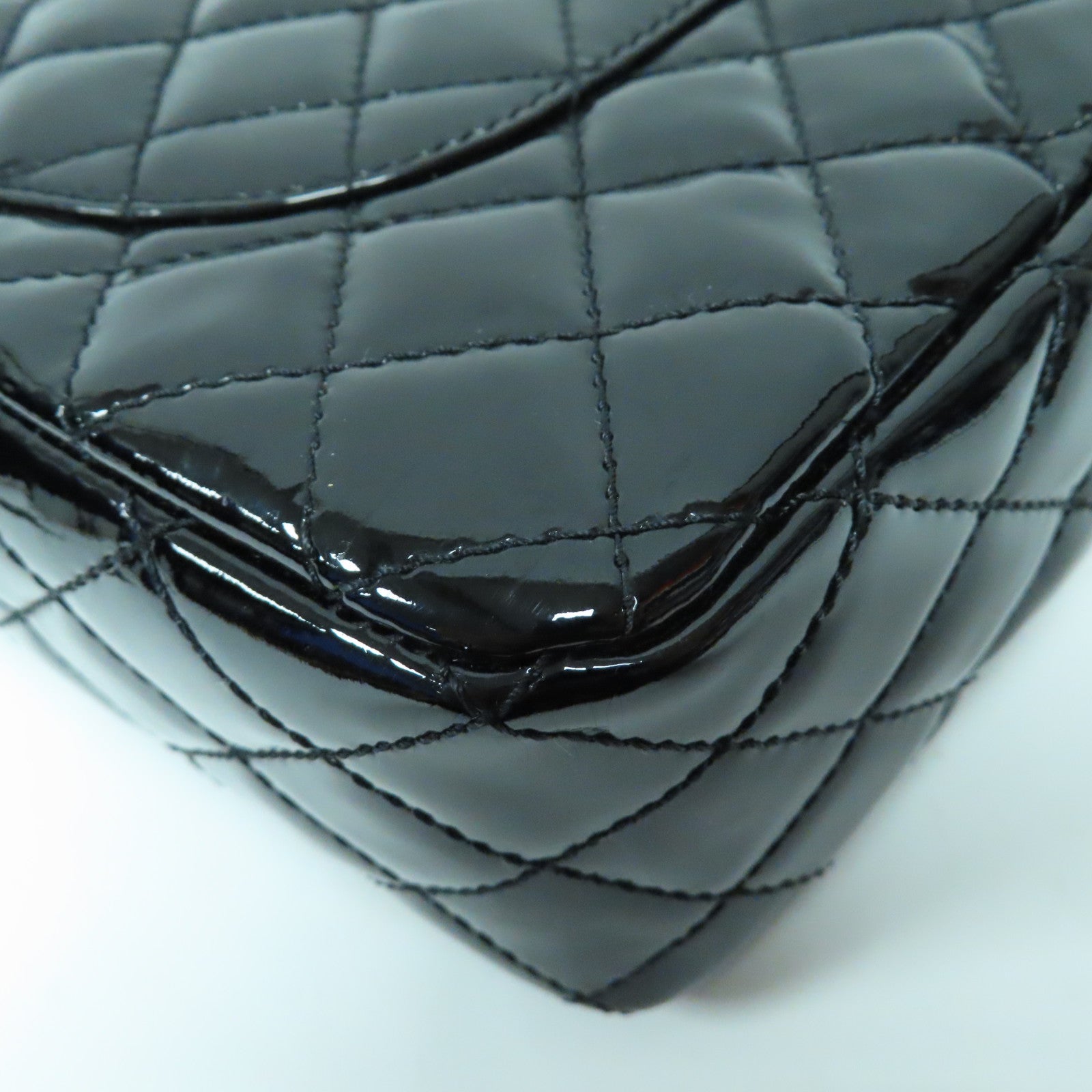 CHANEL 菱格漆皮皮革Valentine Chain Shoulder Bag金扣鏈帶肩背袋黑色