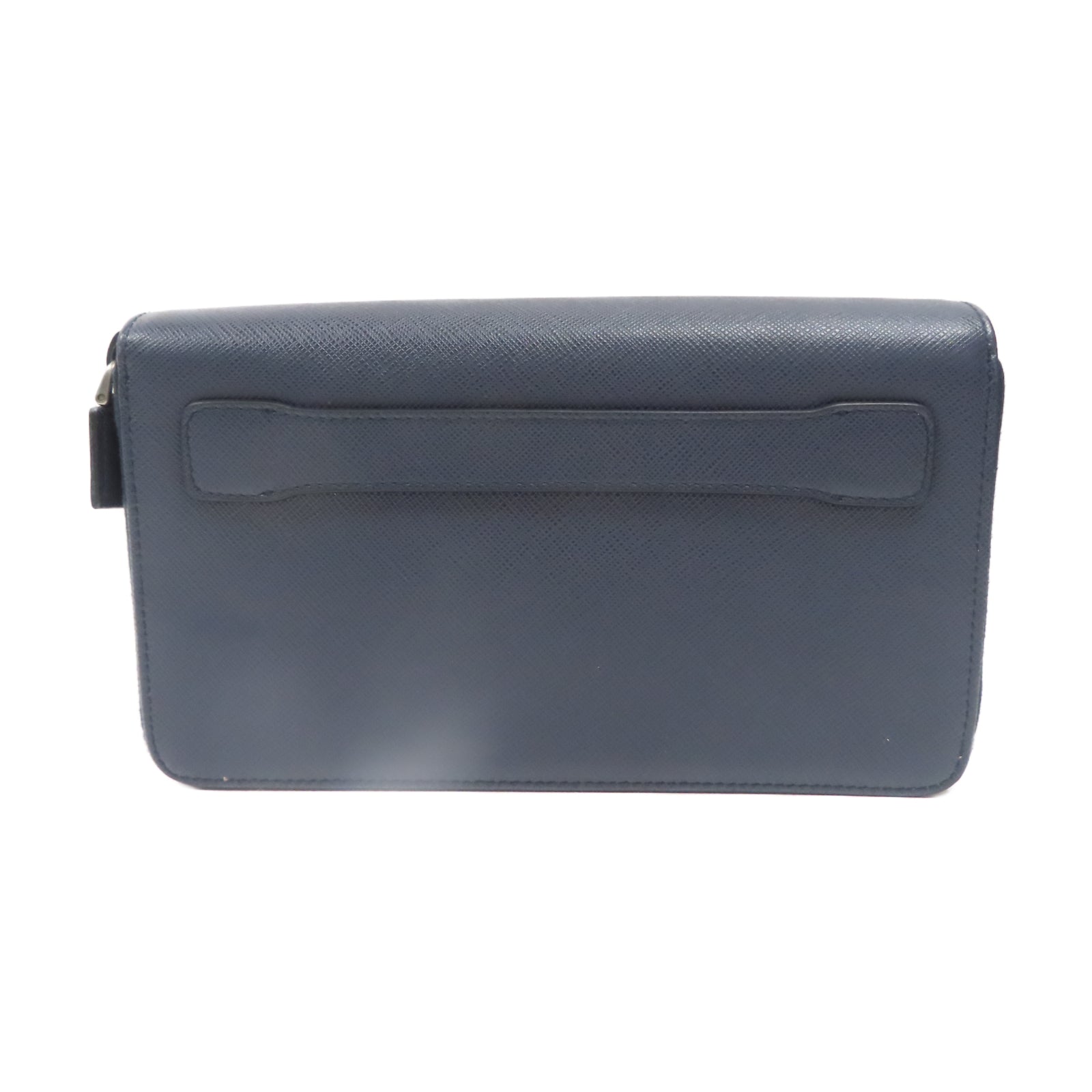 PRADA Saffiano皮革Zipper Long Wallet銀扣錢包藍色