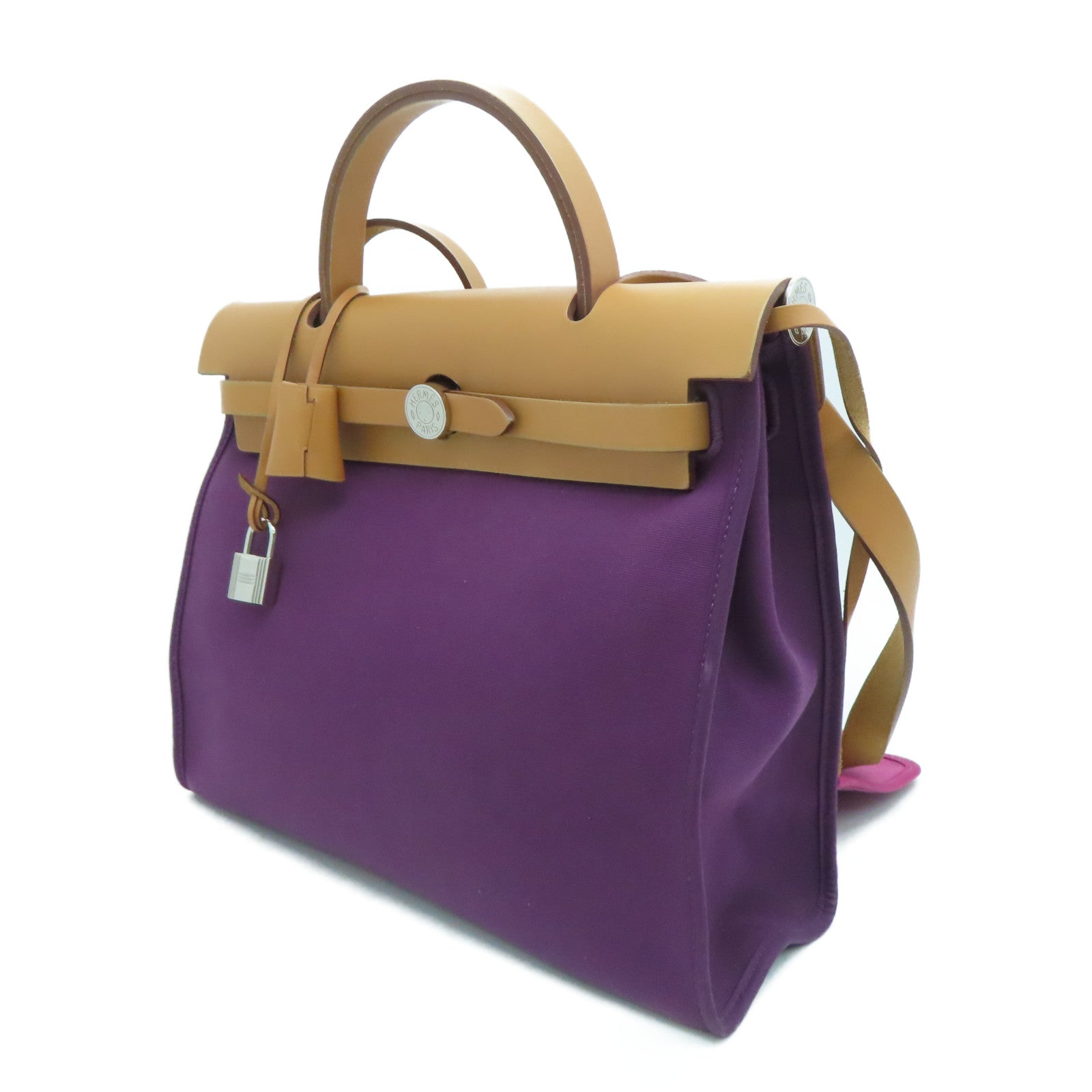 HERMES 帆布Herbag 31銀扣手挽肩背兩用袋紫色