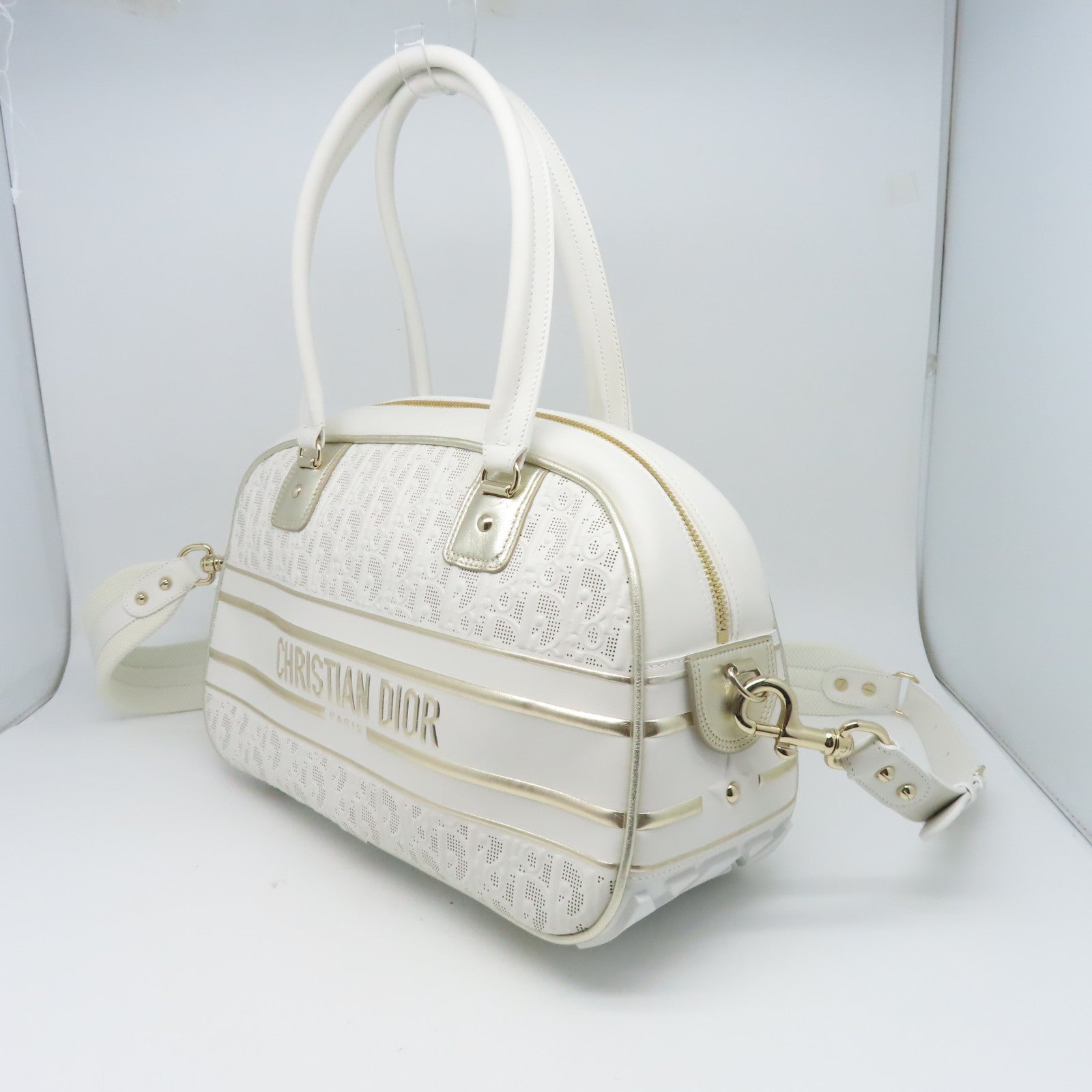 Dior 牛皮皮革Vibe Bowling Bag金扣手挽肩背兩用袋白色