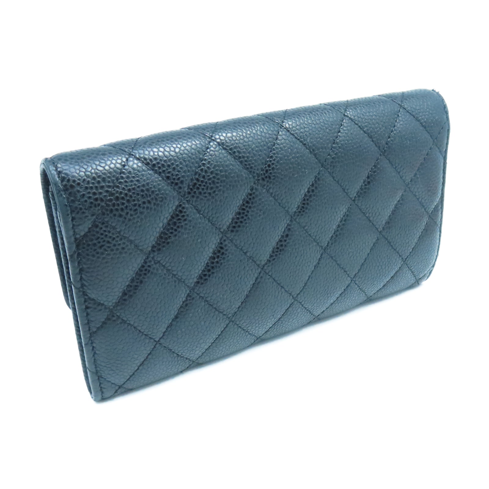 CHANEL 菱格Caviar皮革Wallet金扣長錢包黑色