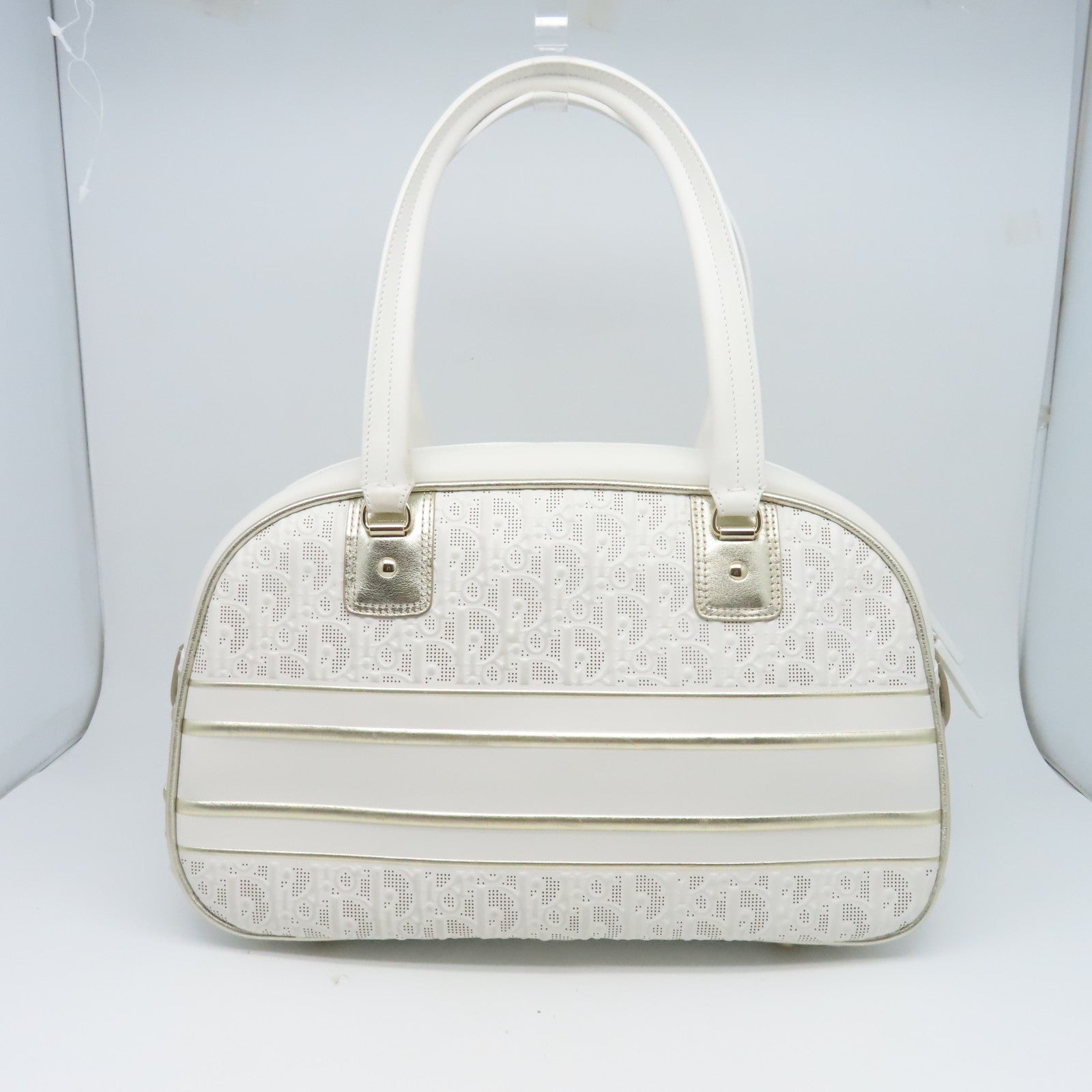 Dior 牛皮皮革Vibe Bowling Bag金扣手挽肩背兩用袋白色