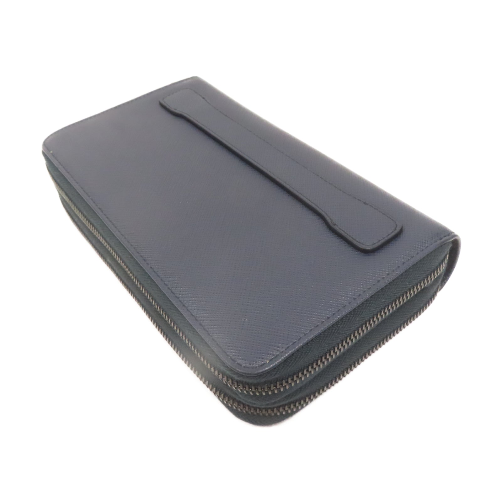 PRADA Saffiano皮革Zipper Long Wallet銀扣錢包藍色