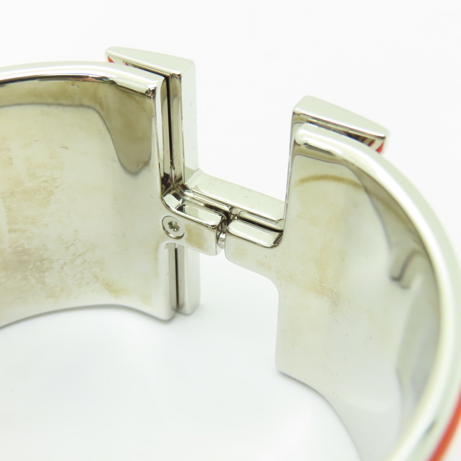 HERMES 金屬/陶瓷Clic-Clac H Extra Large Bracelet銀扣手鐲螢光橘/白色