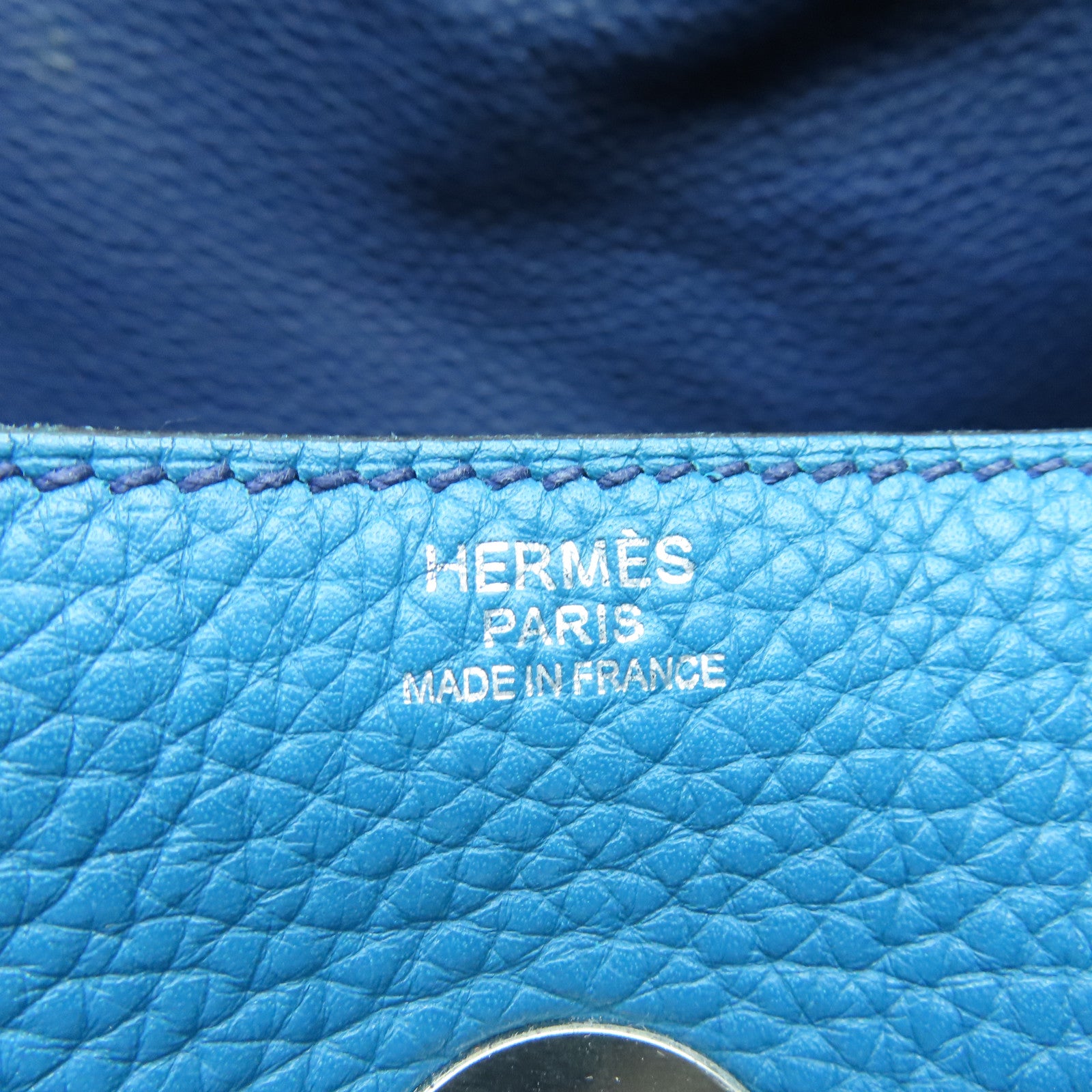 HERMES Taurillon Clemence Leather Lindy 34 Silver Buckle Handle Shoulder Bag Sapphire Blue/Izmir Blue