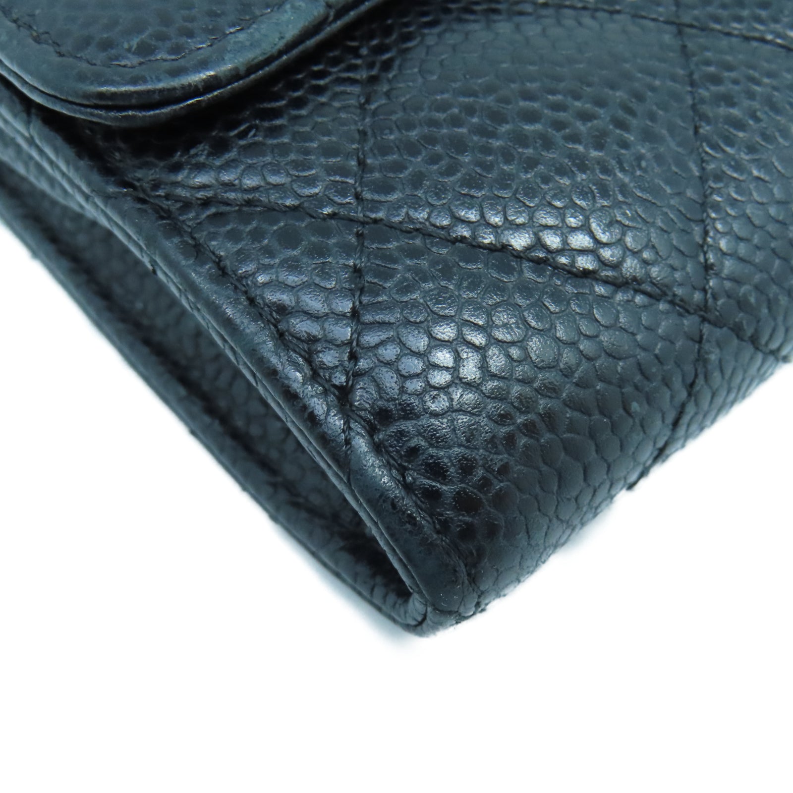 CHANEL 菱格Caviar皮革Wallet金扣長錢包黑色