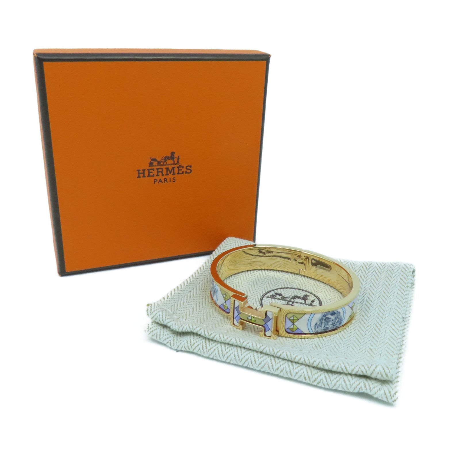 HERMES 金屬Le Plaque or Rose Bangle手鐲紫色/白色