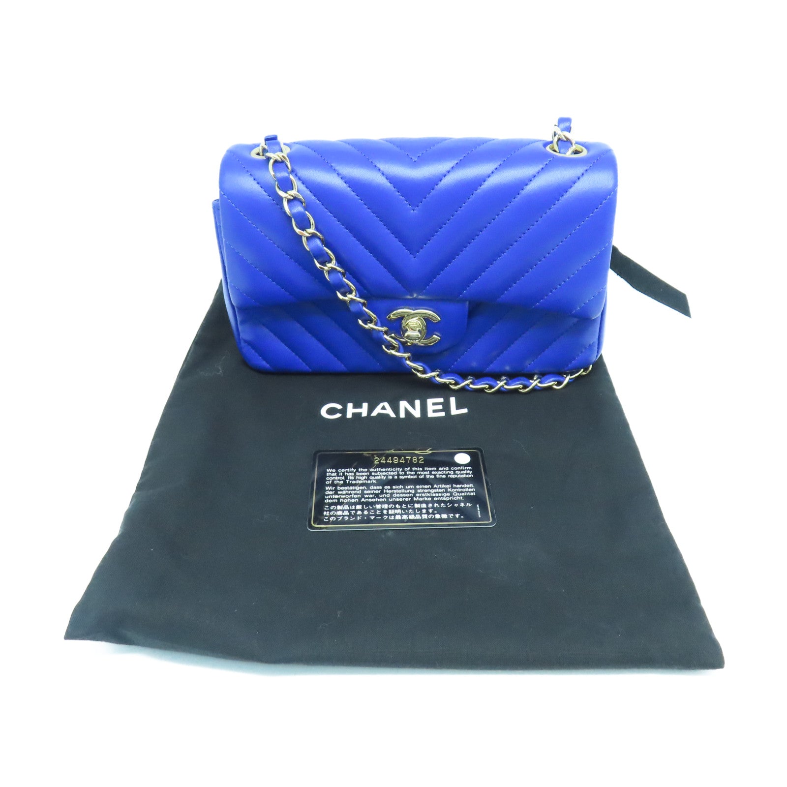 CHANEL Diamond Sheepskin Leather Classic 20cm Gold Buckle Chain Shoulder Bag Blue