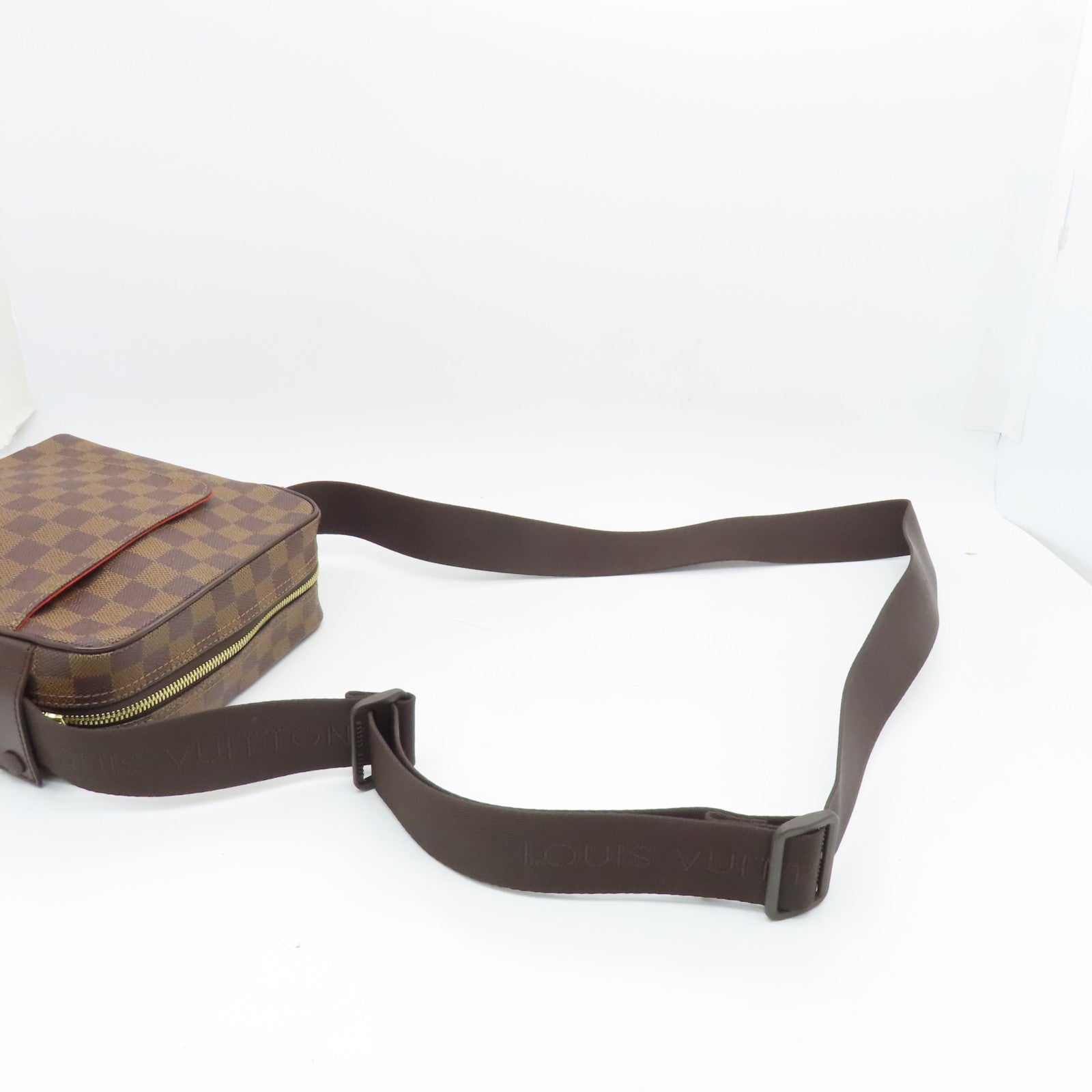 LOUIS VUITTON Damier Olav PM Gold Buckle Shoulder Bag Brown