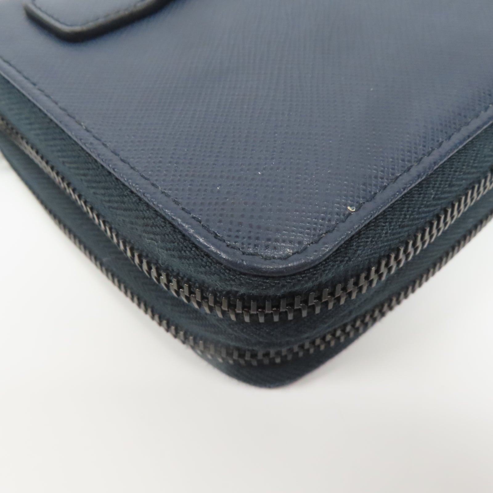 PRADA Saffiano皮革Zipper Long Wallet銀扣錢包藍色