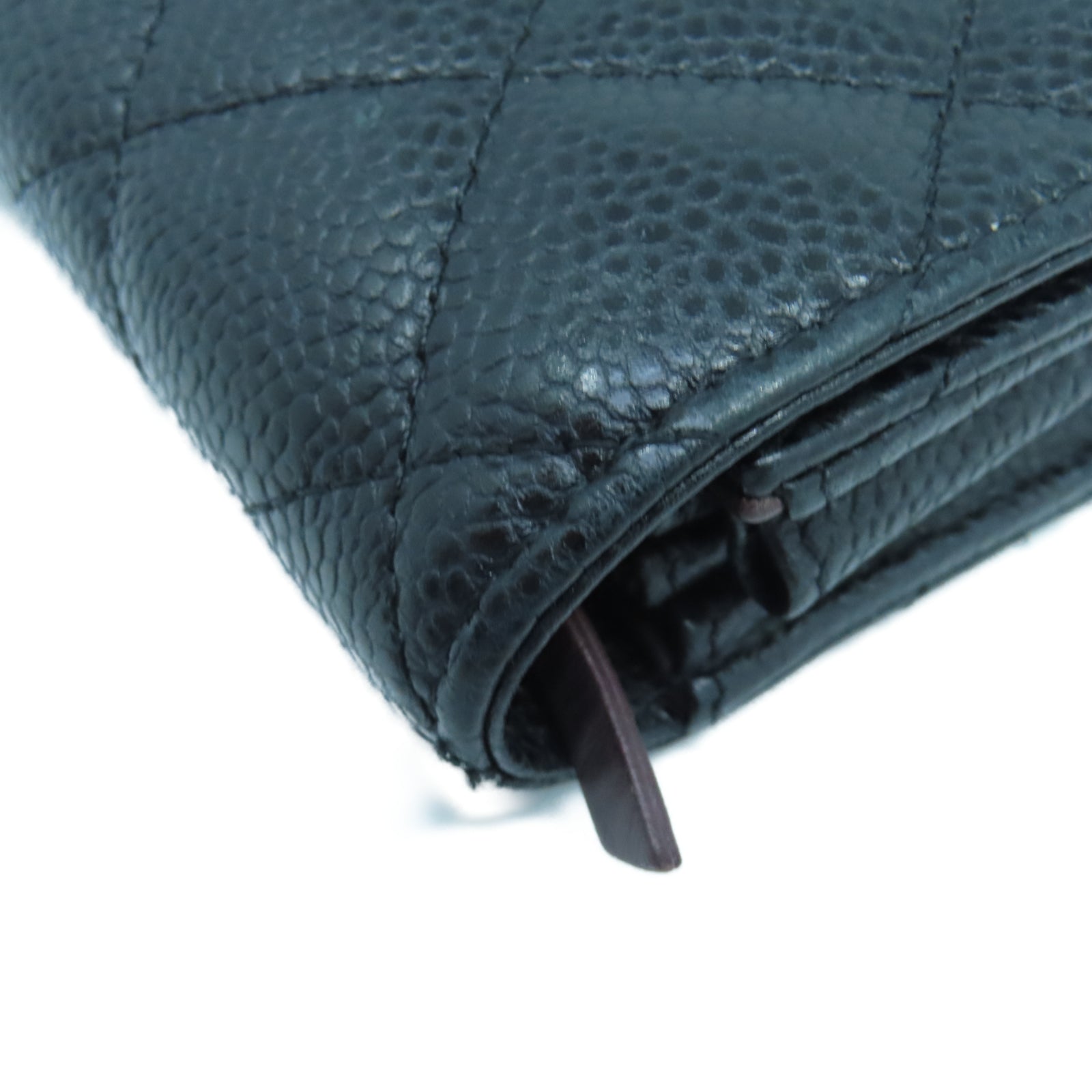 CHANEL 菱格Caviar皮革Wallet金扣長錢包黑色
