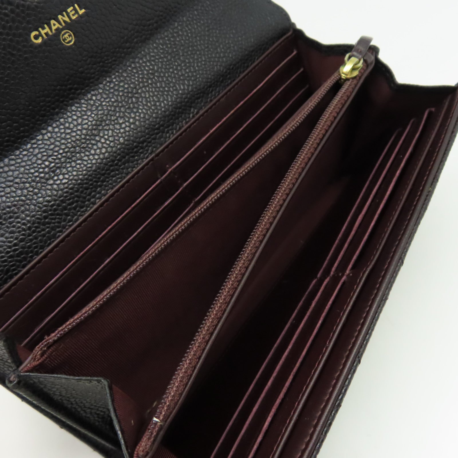 CHANEL 菱格Caviar皮革Long Wallet金扣長錢包黑色
