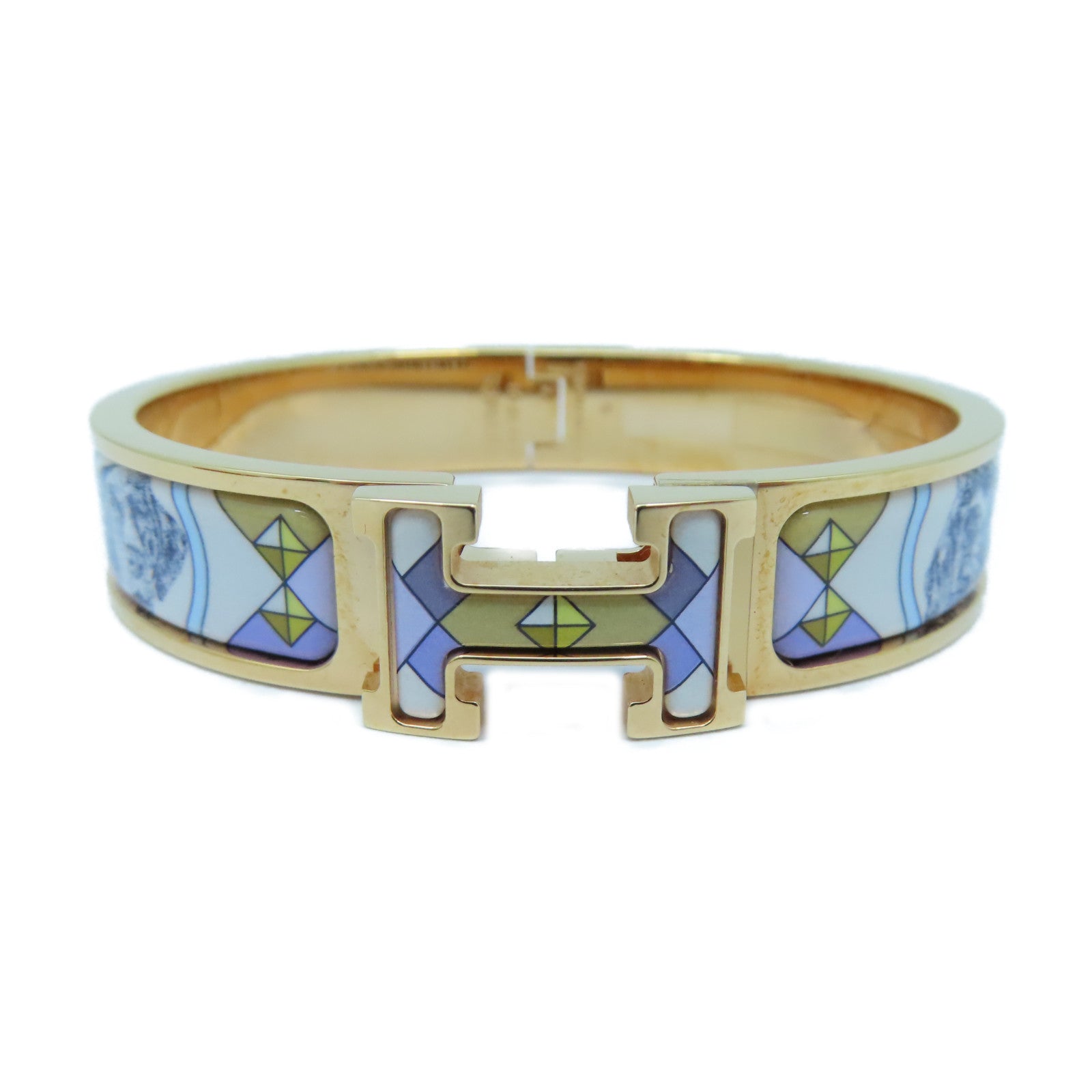 HERMES 金屬Le Plaque or Rose Bangle手鐲紫色/白色