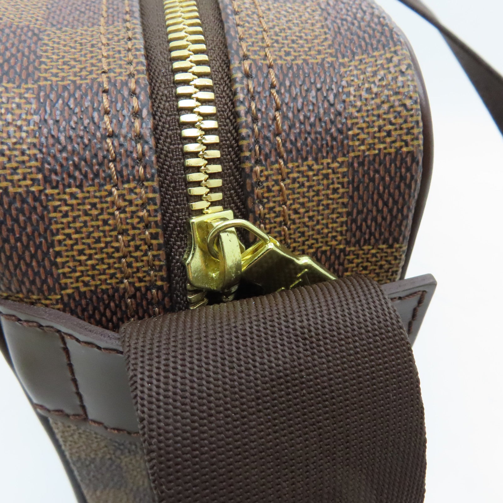 LOUIS VUITTON Damier Olav PM Gold Buckle Shoulder Bag Brown